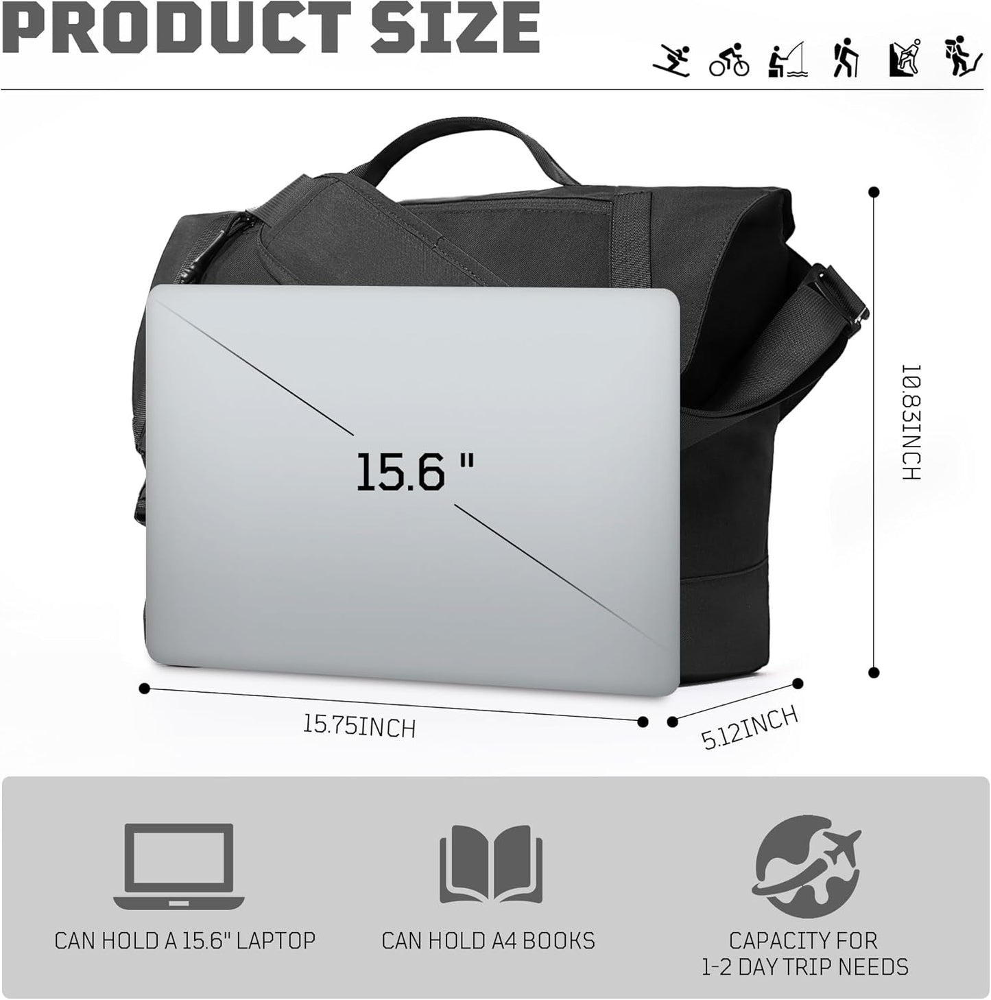 1TG Messenger Bag for Men,Laptop Bag 15.6 Inch Tactical Waterproof Nylon Crossbody Shoulder Briefcase Satchel Office Work School Travel Bag with Shoulder Strap