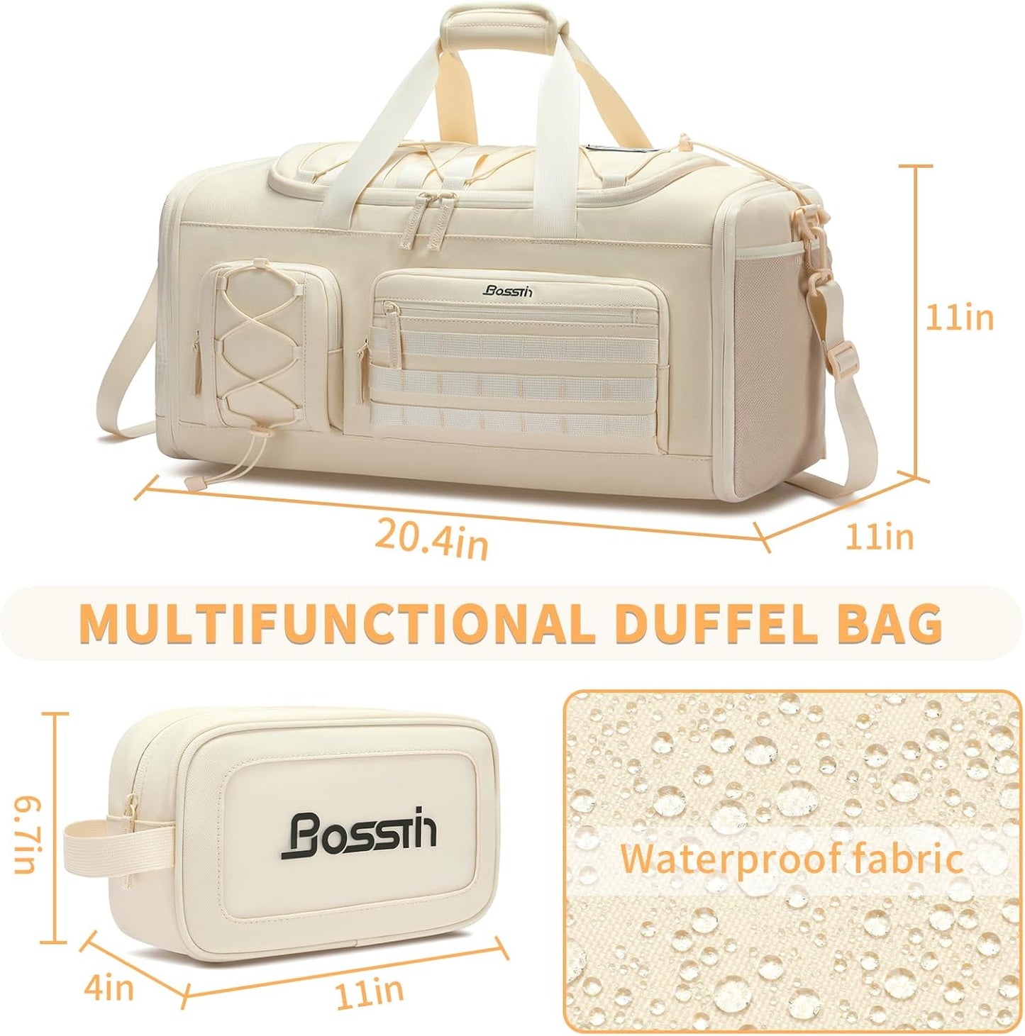 Bosstin Gym Bag for Women & Men, 45L Travel Duffle Sports Duffel Bag Gym Weekender Overnight Backpack with Shoe Compartment (4Beige)