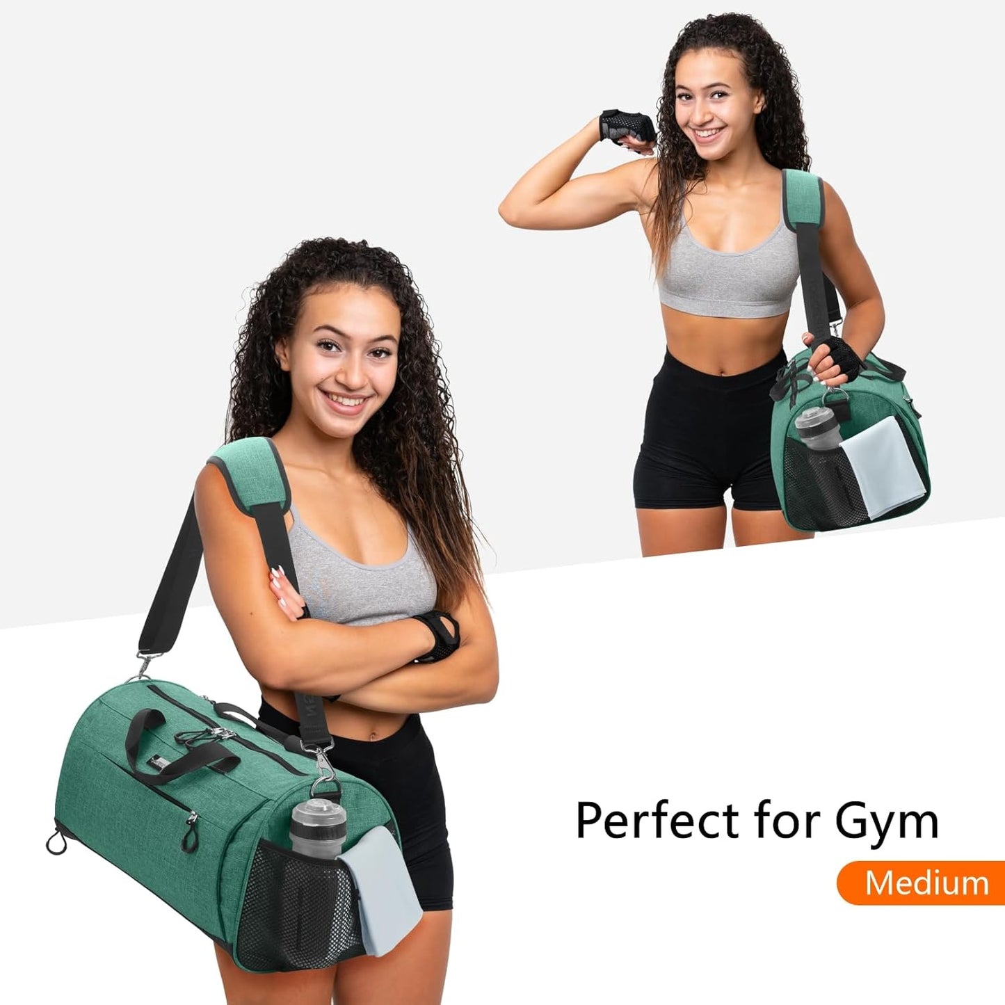 TOPDesign Gym Bag for Women & Men, Unisex Duffel Bag with Shoe Compartment & Wet Pocket for Travel Sports Gym (L Textured Green)