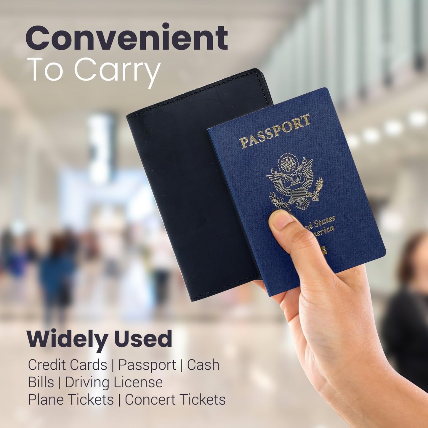 Leather Passport Holder with Travel Wallet, Genuine Leather Passport Cover- Passport Wallet, Leather Folding Wallet for Passports (Straight Cut, Black)