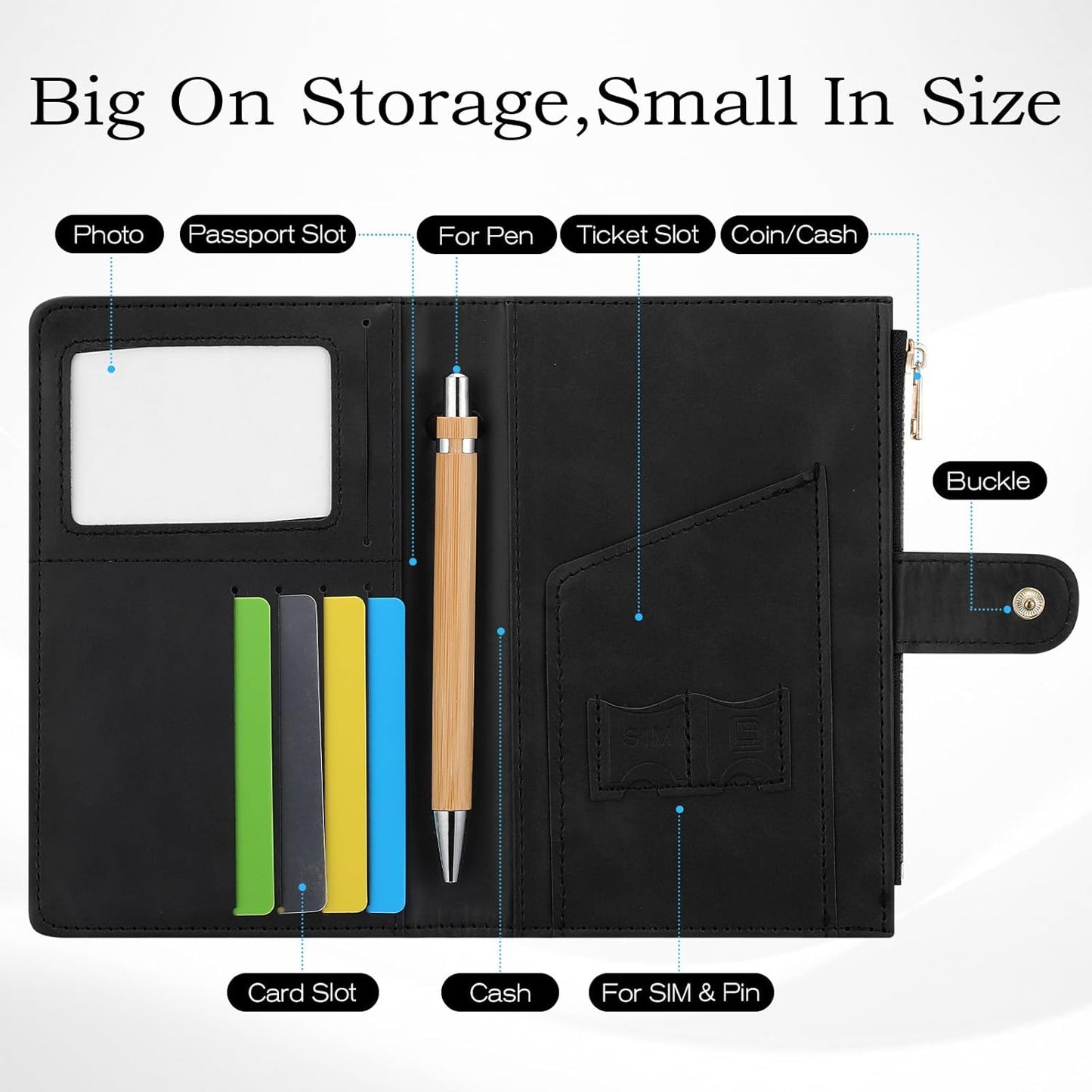 Leather Passport Holder for Travel, RFID Passport Wallet for Men, Passport Covers with Zipper Pocket, Travel Wallets Essentials Aesthetic Cute Passport Sleeve for Women(Black)