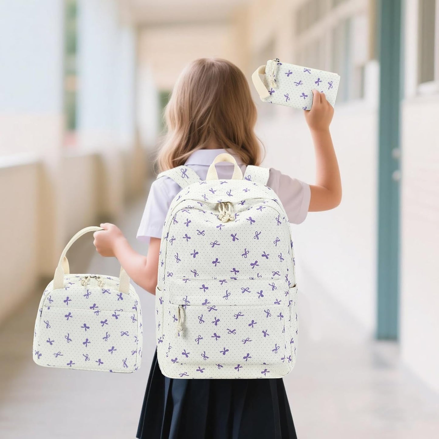 LEDAOU Backpack for Girls School Bag Kids Bookbag Teen Backpack Set Daypack with Lunch Bag and Pencil Case