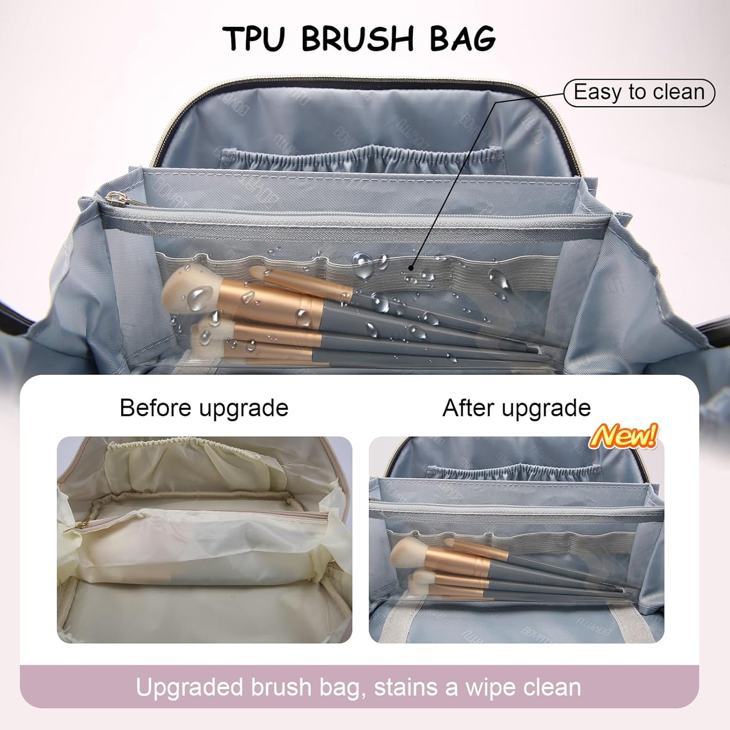 BOYATU Travel Makeup Bag for Women: Large Capacity Make up Bag with Compartments - Vegan Leather Cosmetic Bag set of 3 - Waterproof Toiletry Bag with Handle & Divider(E-1-Purple)