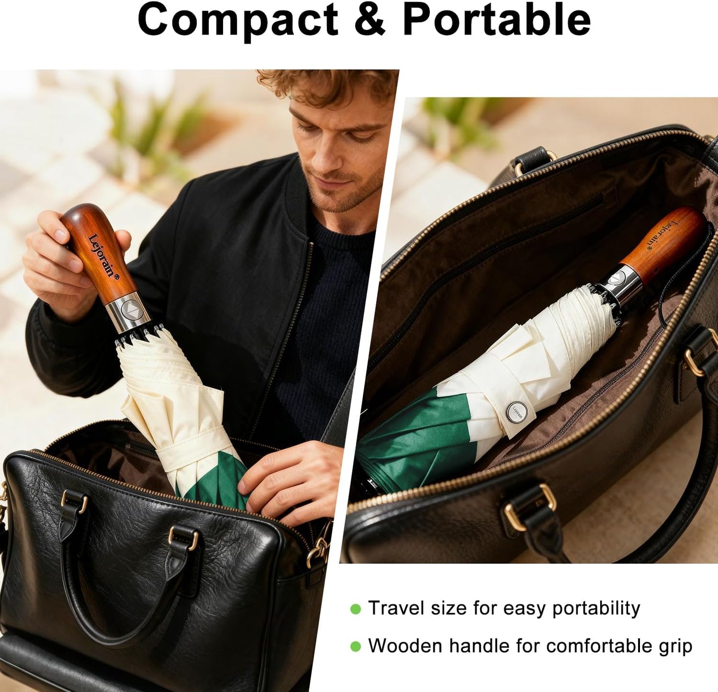 Lejorain Compact Golf Umbrella Large - 54inch Travel Big Portable Automatic Folding Umbrella Windproof for Men Heavy Duty 210T Dupont Teflon Coated Umbrella for Rain