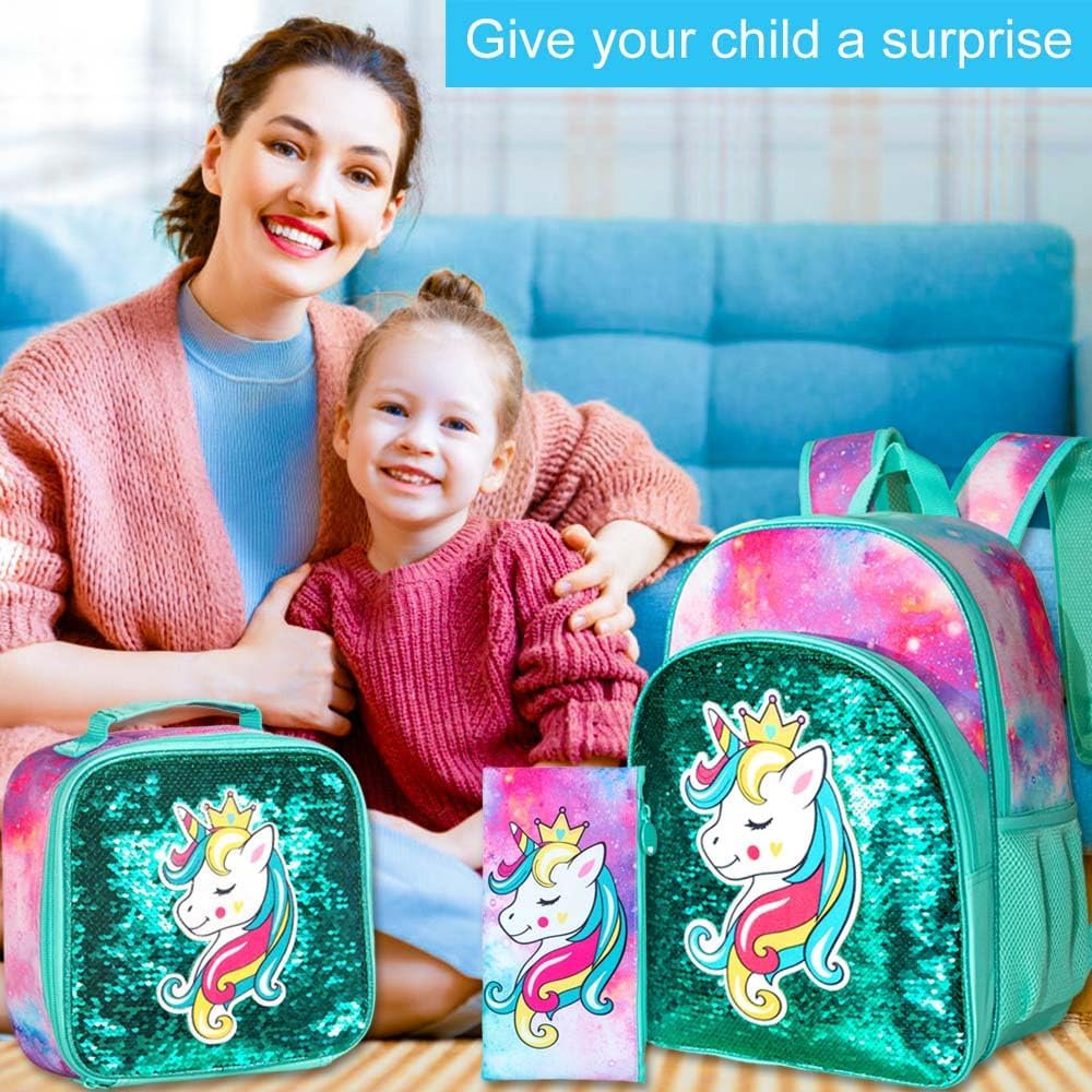 16" Backpack for Girls Boys 4-8, 3Pcs Kids Bookbag Set with Lunch Box, School Bag for Preschool Kindergarten