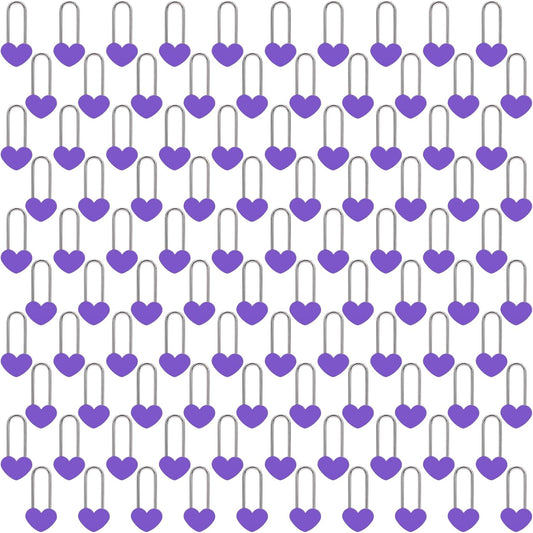 100PCS 3.5" 50mm Love Lock Heart Padlock,Purple Single Heart Wish Lock for Lovers Wedding,Valentines,Anniversary,Travel(NO Key)