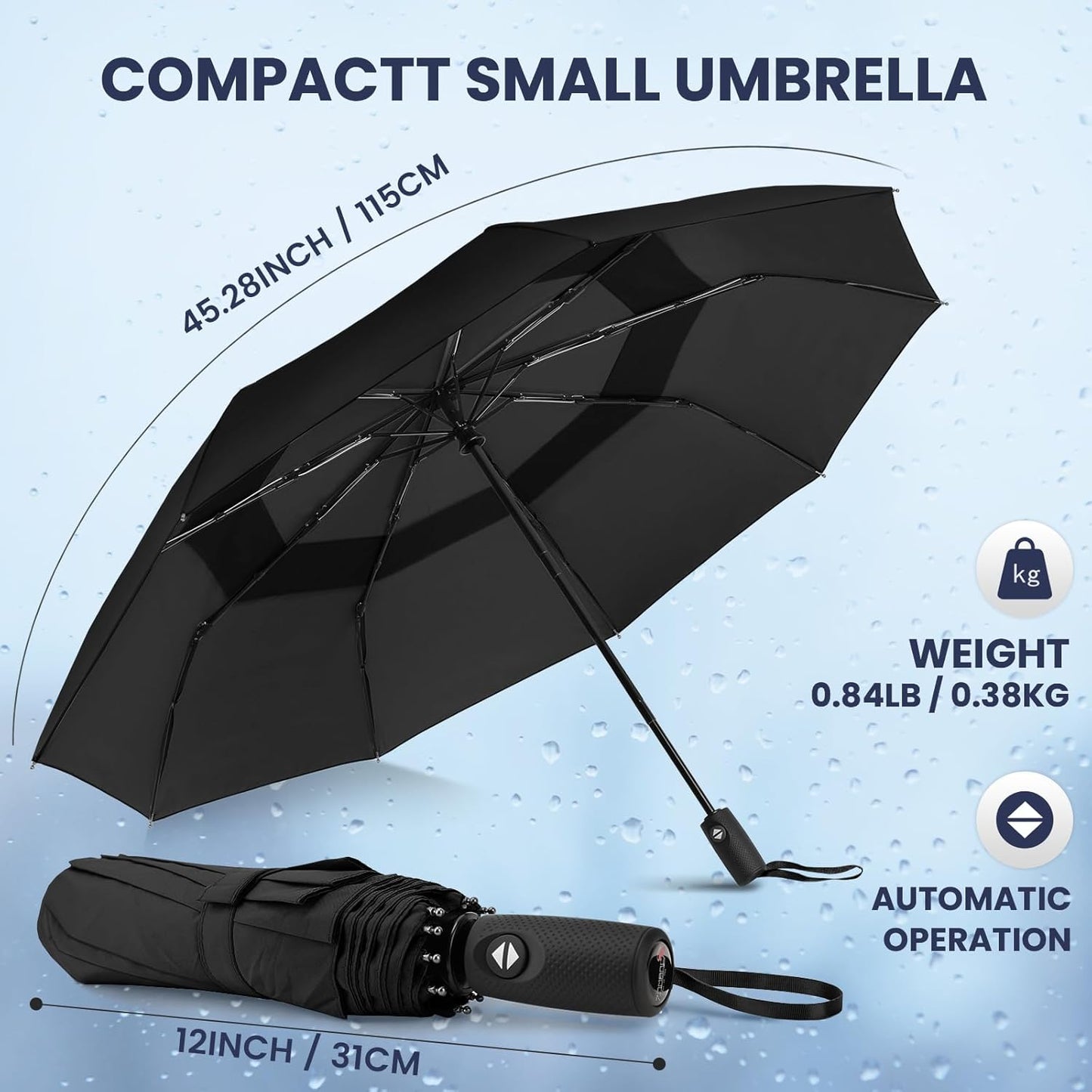 ZOMAKE Travel Umbrella Windproof 45 Inch, Small Umbrella Compact Portable Collapsible for Rain, Automatic Folding Lightweight Packable Paraguas for Women Men