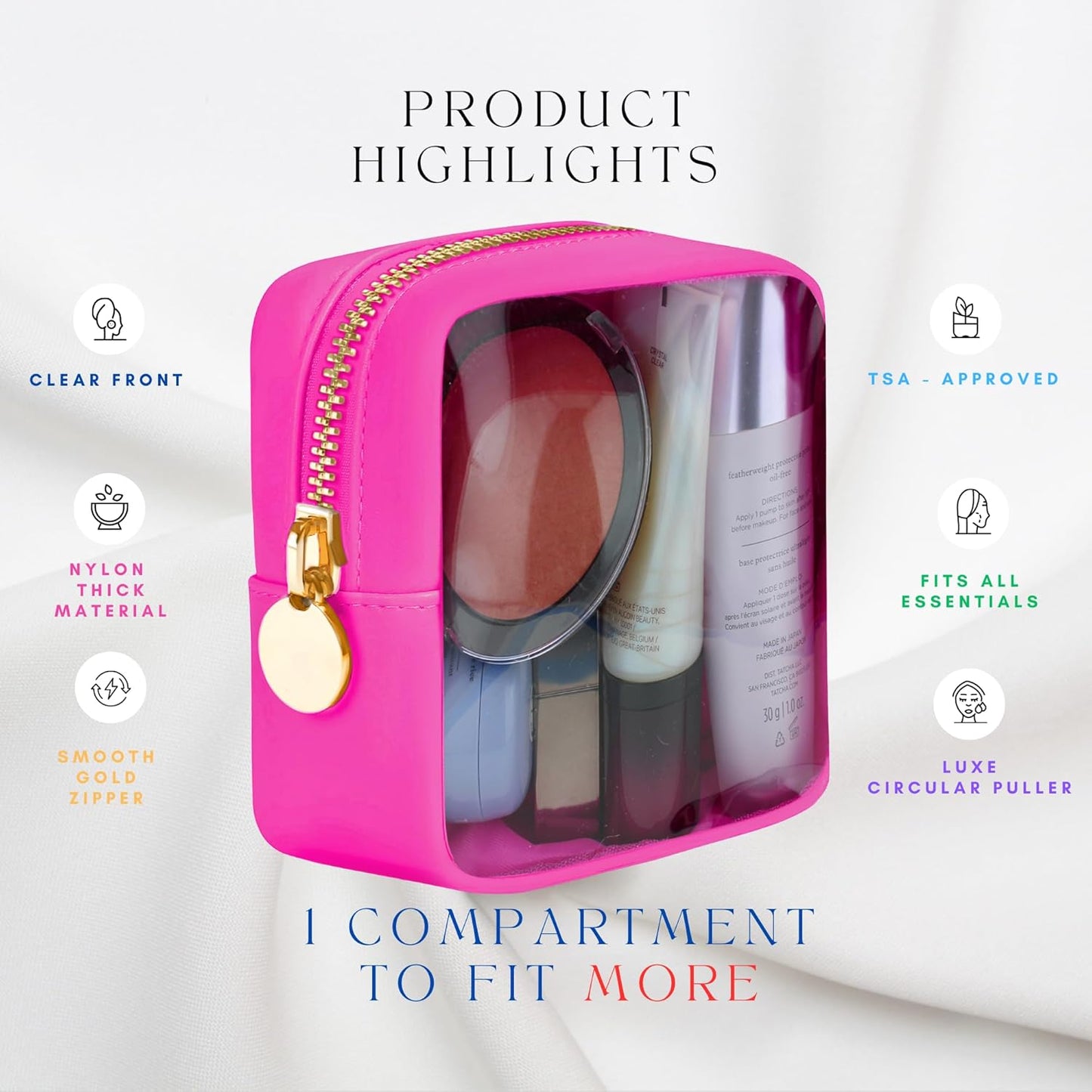 DANCOUR Clear Mini Makeup Bag for Purse Small Cosmetic Pouch Travel Case Transparent Toiletry Organizer Portable Clear Pouch Hot Pink