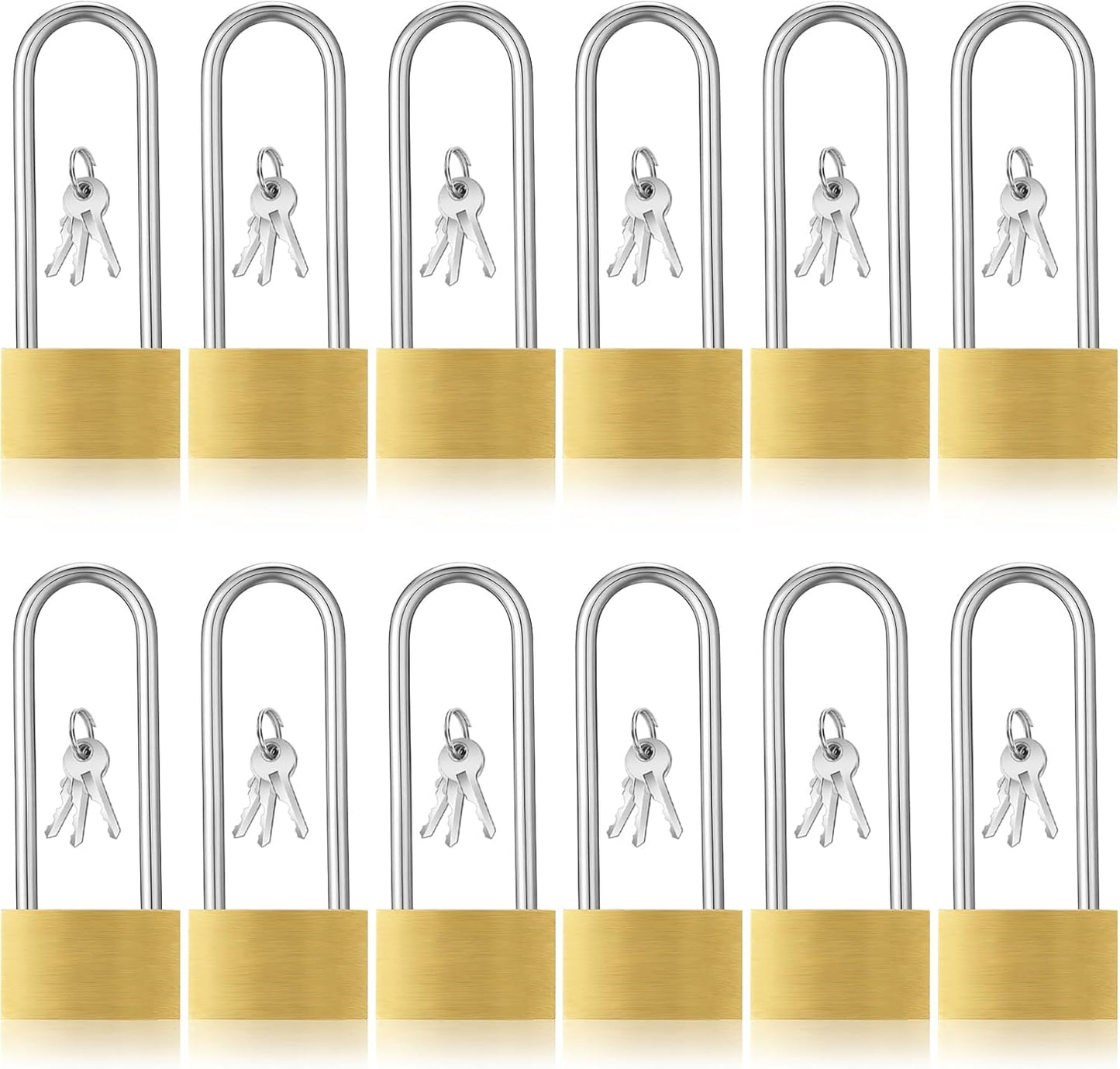 12pcs Solid Brass Keyed Padlock, Small Yellow Gym Lock, Long Lock for Sheds Strong Padlock with Same Key for Luggage Toolbox (40mm 1-9/16")