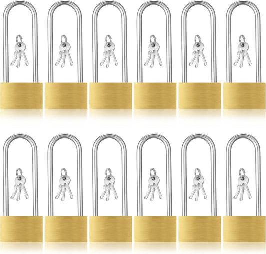 12pcs Solid Brass Keyed Padlock, Small Yellow Gym Lock, Long Lock for Sheds Strong Padlock with Same Key for Luggage Toolbox (40mm 1-9/16")