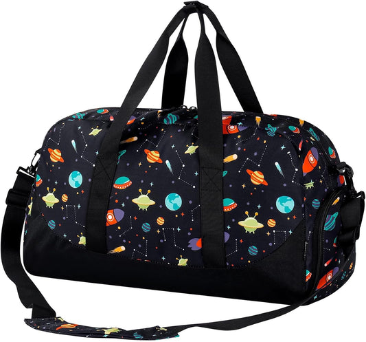 Choco Mocha Kids Duffle Bag - Boys Space Duffle Bag for Toddler Travel & Overnight - Black
