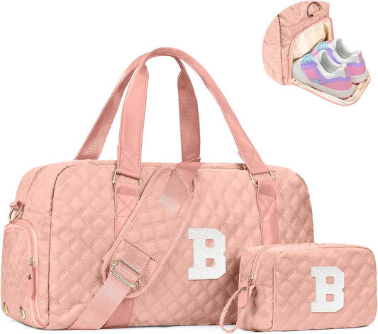 Monogram Duffle Bag Women Girls Gift: Initial Overnight bags, Dance Cheer bag Sports for Girl, Kid Gymnastics Bags, Birthday Gifts for Women Girls Kids Teens Mom Teacher