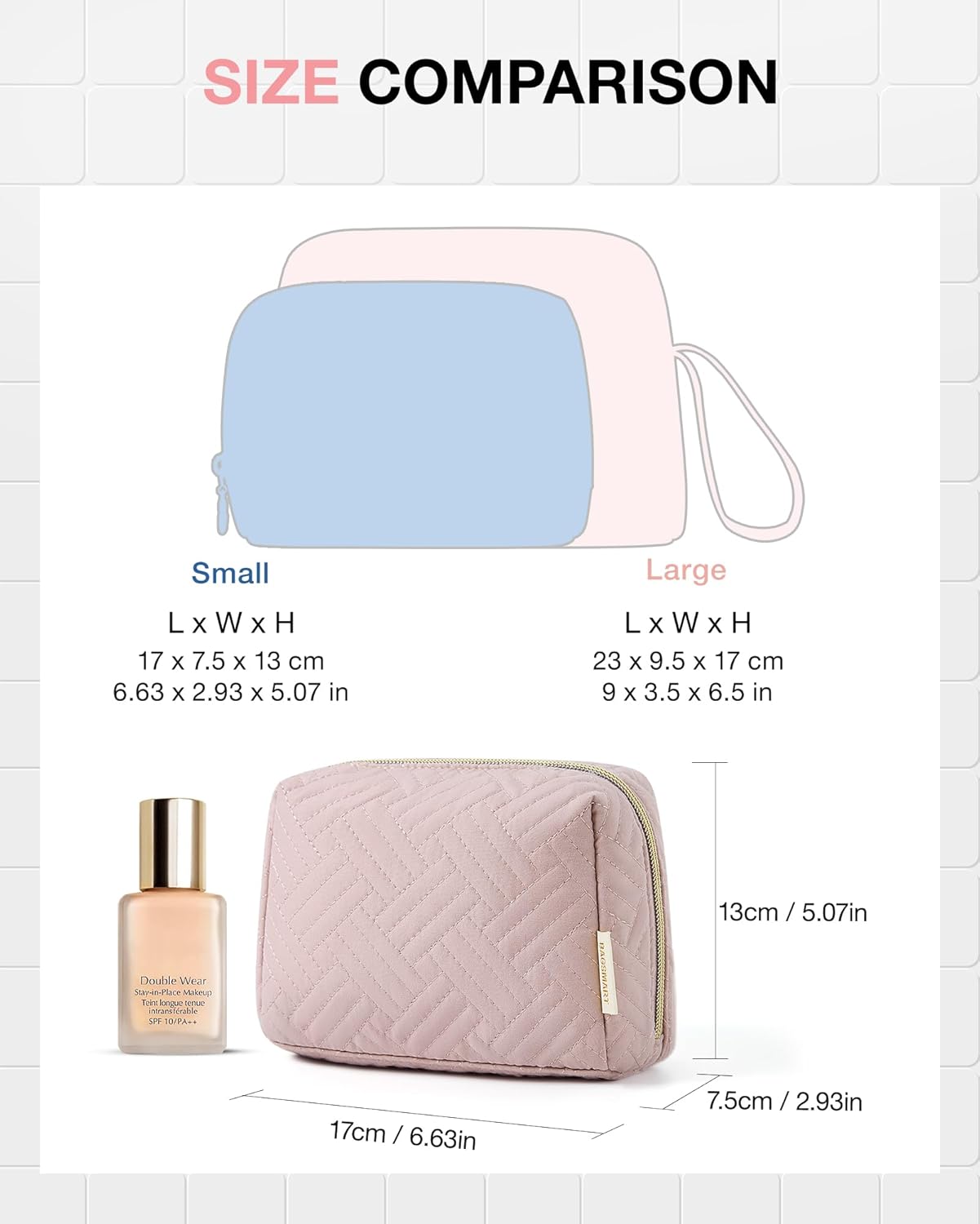 BAGSMART Small Makeup Bag, Travel Cosmetic Bag Make Up Pouch Small Travel Essentials for Women Dorm Room Essentials Pouch,Water-resistant Toiletry Bag,Makeup Organizer Bag, Pink