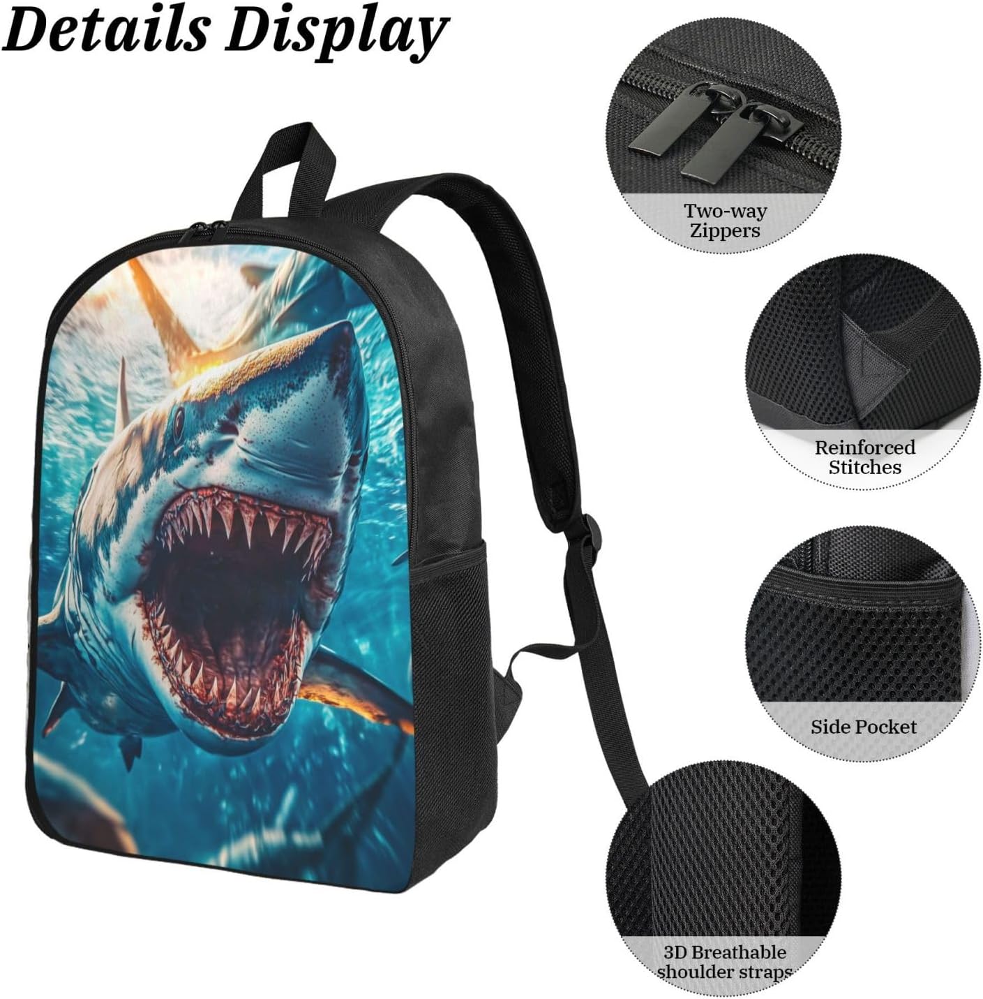 Fish Ocean Kid Backpack Set with Lunch Bag & Pencil Case Large Capacity School Bag 17 Inch Bookbag for Boy Girl