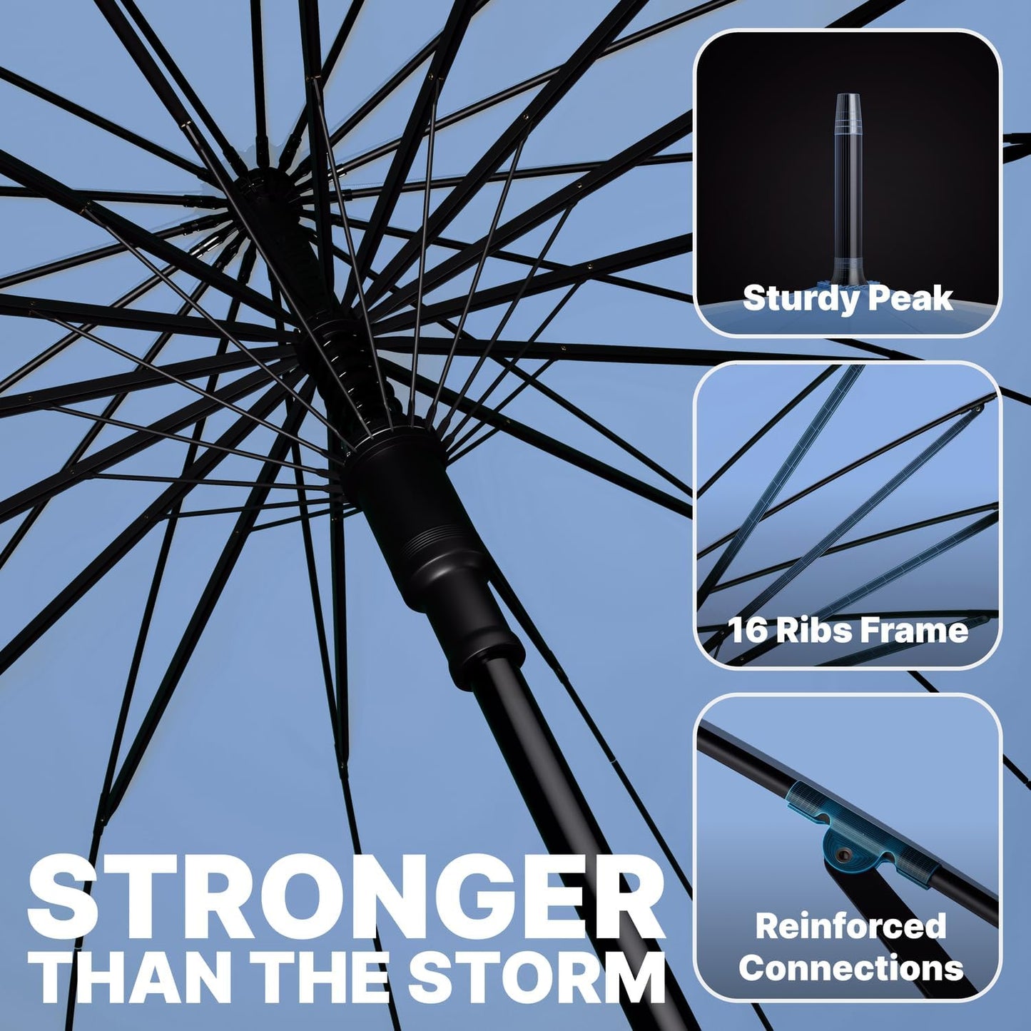 Royal Walk Windproof Large Umbrella for Rain 54 Inch Automatic Open for 2 Persons Wind Resistant Big Golf Umbrellas for Adult Men Women Classic Wooden Handle Fast Drying Strong 16 Ribs Travel 120cm