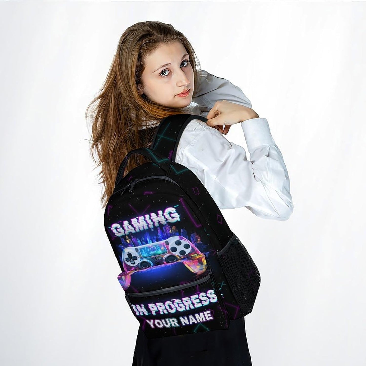 COZYAURA Personalized Backpack - 17 Inch Large Capacity Gamer Bookbag - Lightweight Kids' Gamepad Backpacks for Elementary & Travel