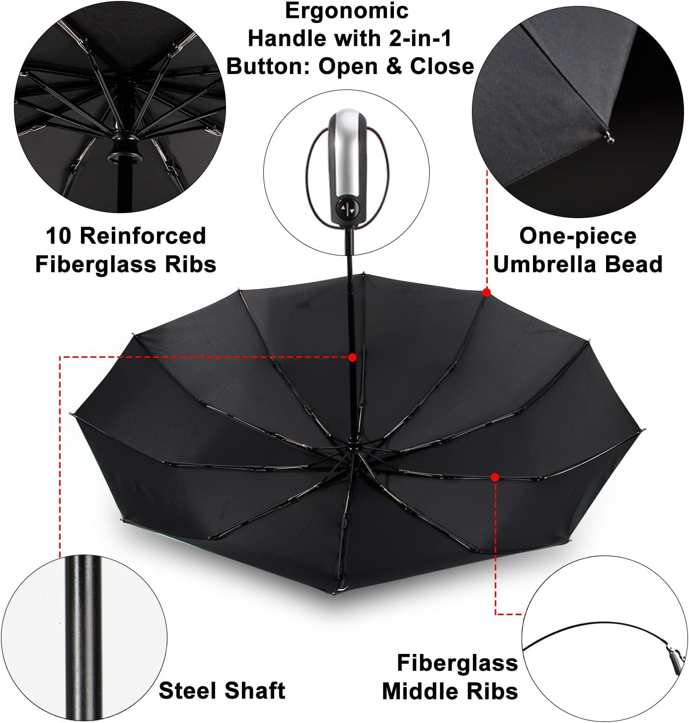 TradMall 4 Pack Travel Umbrella Windproof Portable 46 Inches Large Canopy Ergonomic Handle Auto Open & Close