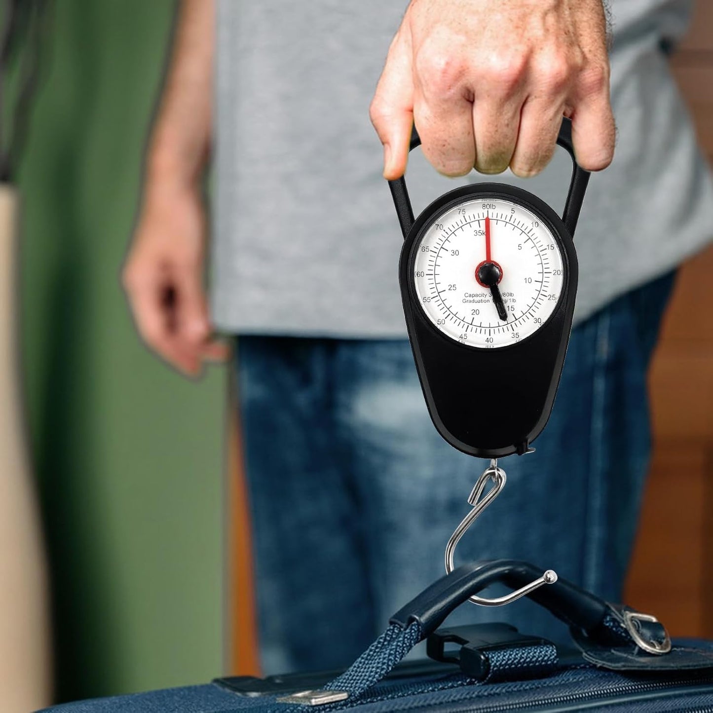 2PC Portable Luggage Weight Scale with Hook Fishing Hanging Scale Mechanical Kitchen, Multi-Purpose Travel Suitcase Scale with Tape Measure (80 Lbs)