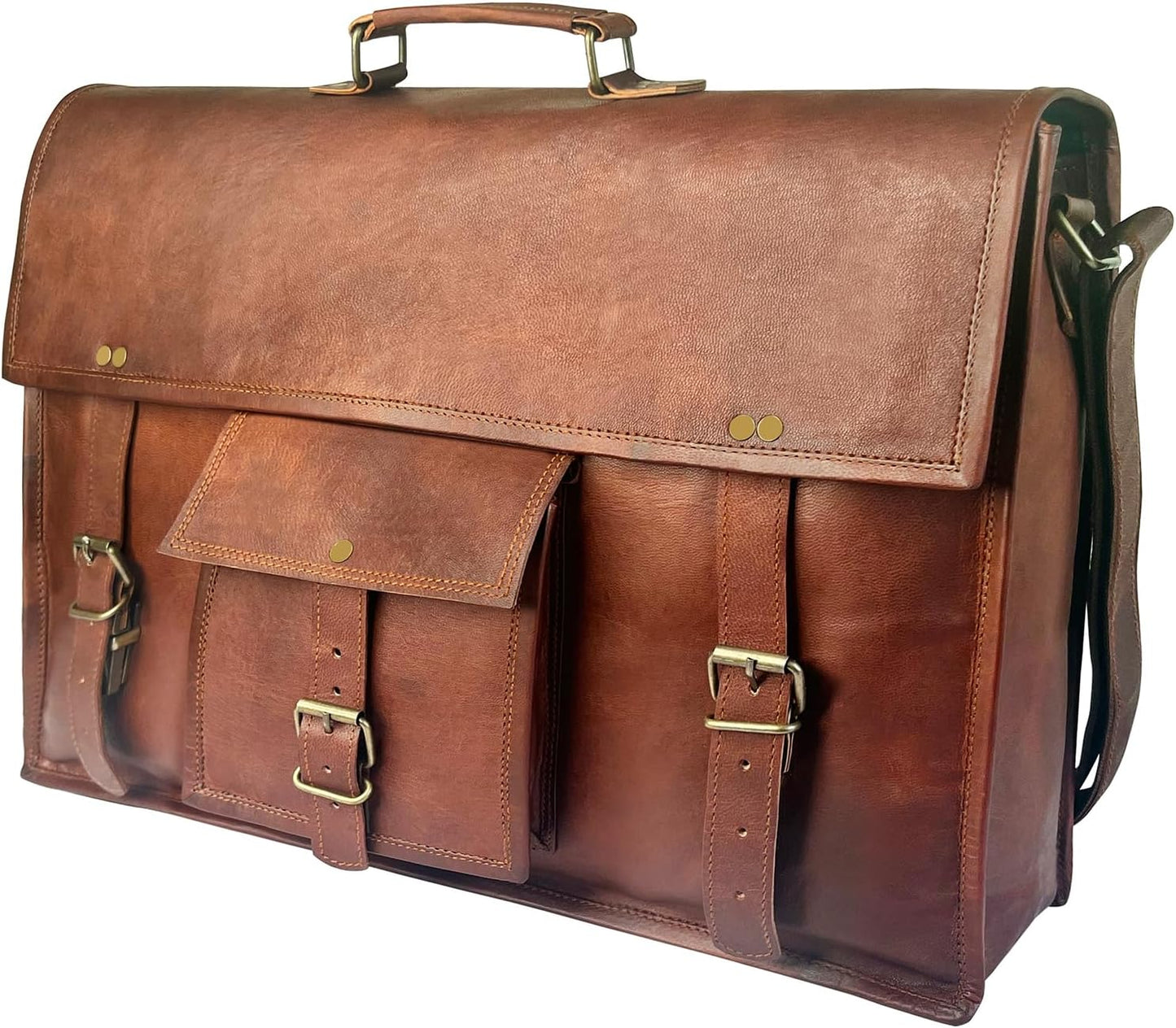 Leather Messenger Bag for Men - 18" Full Grain Leather Laptop Briefcase - Vintage Computer Satchel Travel Crossbody Bag for Office & Work