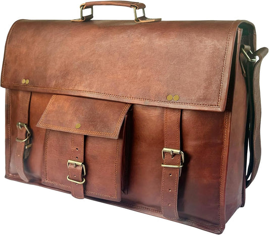 Leather Messenger Bag for Men - 18" Full Grain Leather Laptop Briefcase - Vintage Computer Satchel Travel Crossbody Bag for Office & Work
