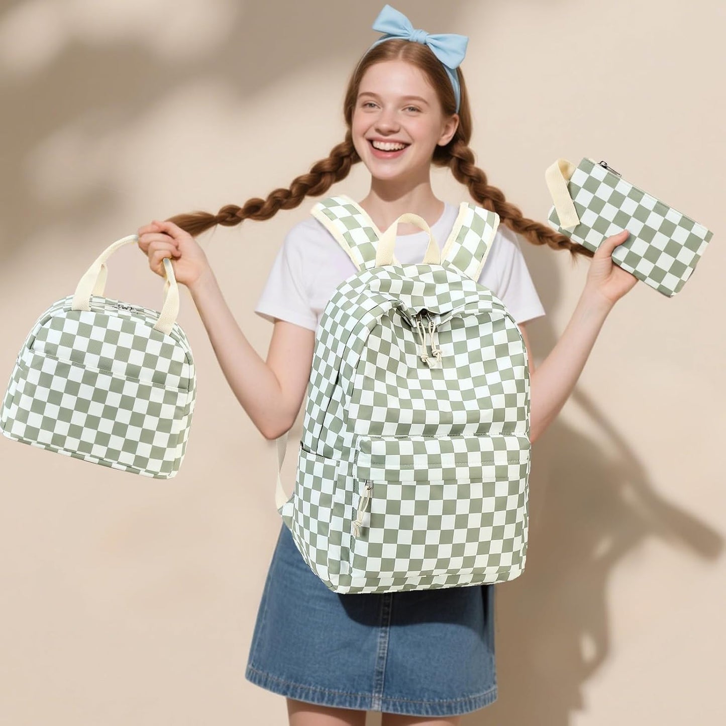 LEDAOU Backpack for Girls School Bag Kids Bookbag Teen Backpack Set Daypack with Lunch Bag and Pencil Case