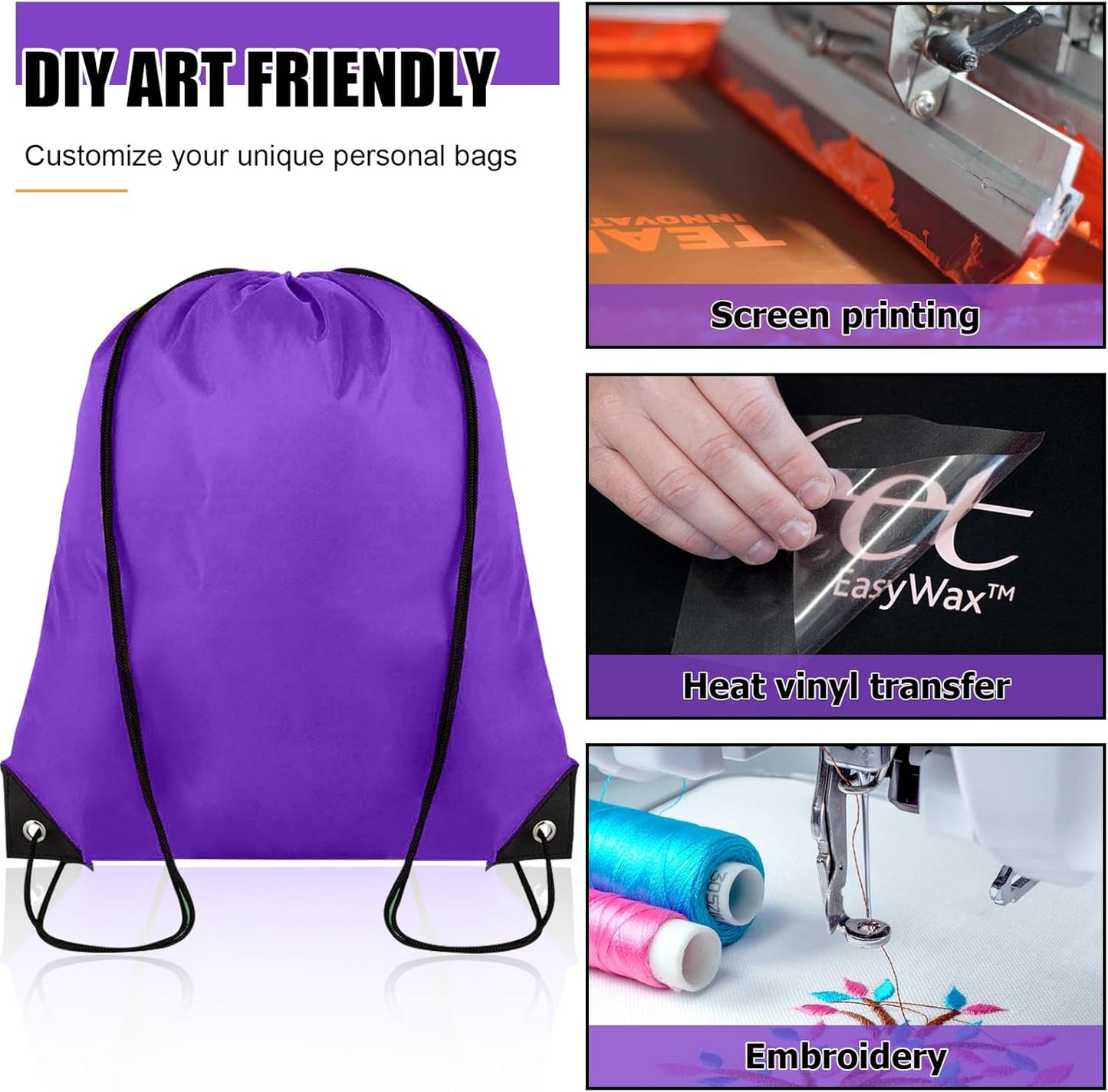 100 Pieces Drawstring Backpack Bulk Cinch Sackpack Ployster Drawstring Bags for Gym Party Trip(Purple)