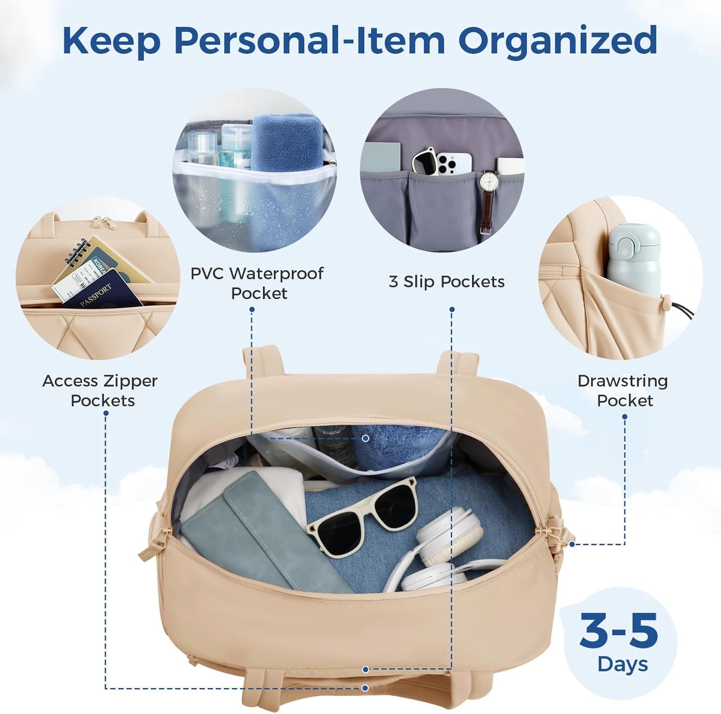 Gym Bag for Women, Puffer Travel Duffle Bag With Shoes Compartment & Wet Pocket, Carry On Tote Bag For Weekender, Overnight, Sport (Camel)