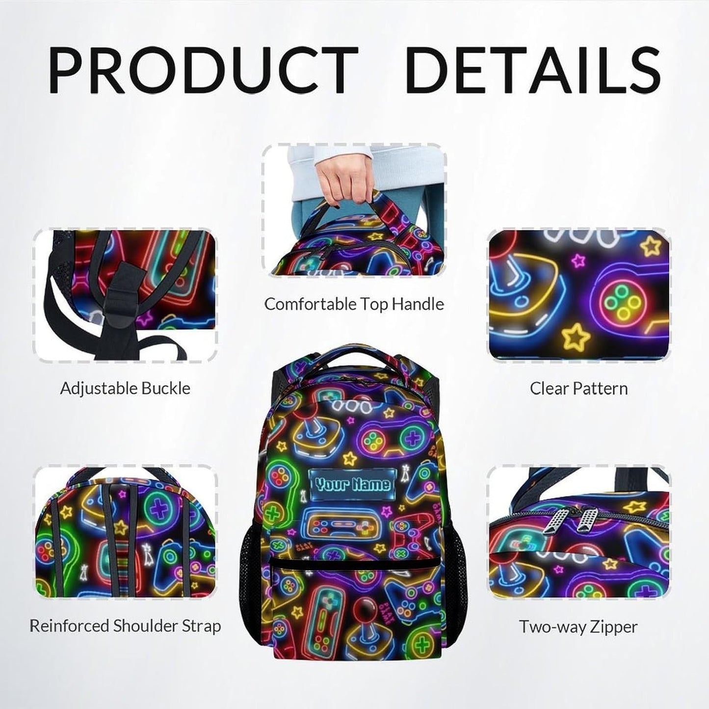 COZYAURA Kids Personalized Backpack - Large Bags with Lunch Bag Set - Cool Gamer Bookbag for Middle School & Travel - Kid School Supplies