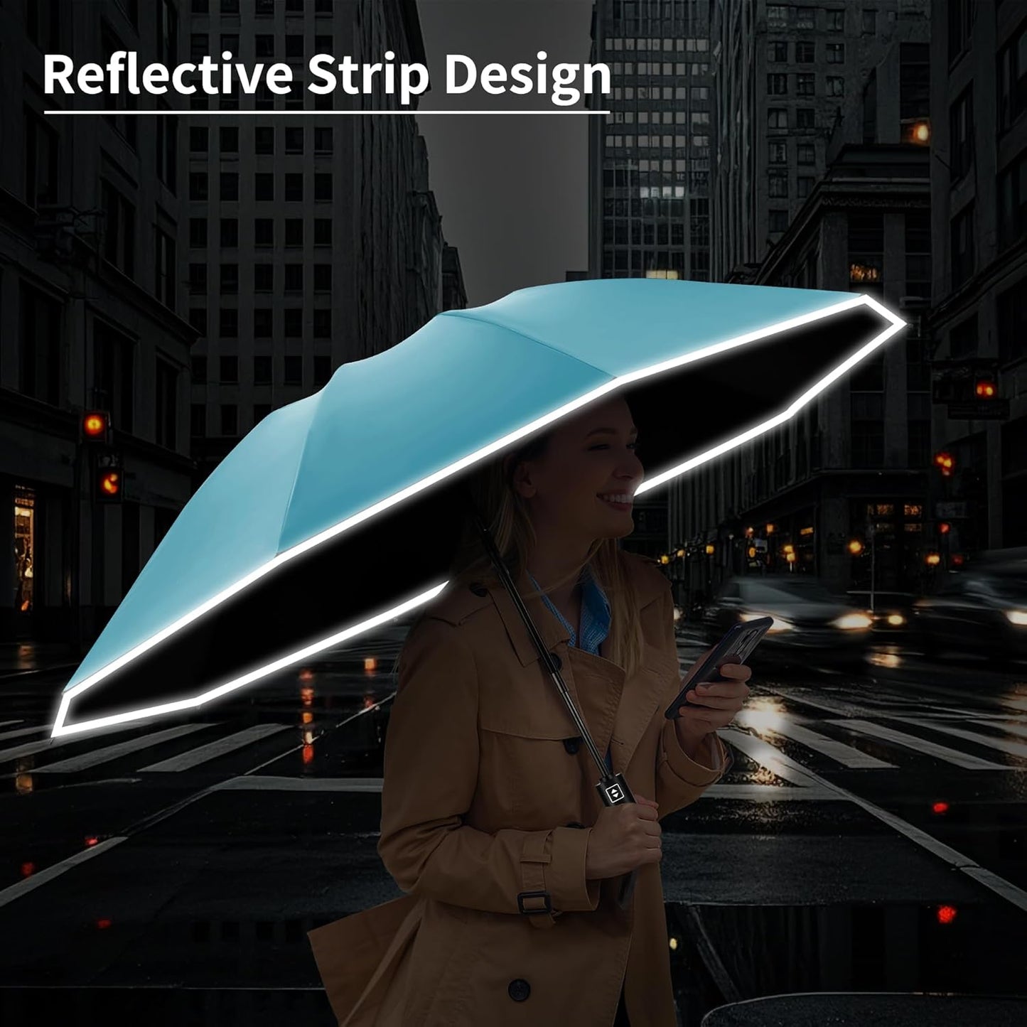 Seniny Inverted Travel Umbrella, Automatic Umbrellas for Rain, Windproof Compact Umbrella with Reflective Stripe, Folding UV Umbrella Sun Umbrella, Portable Large Umbrella for Backpack, Lightweight