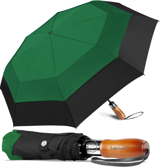 Lejorain Large Compact Golf Umbrella - Oversized Auto Open Close Folding Golf Umbrella Travel 210T Dupont Teflon Coated Vented Windproof Double Canopy for Women Men