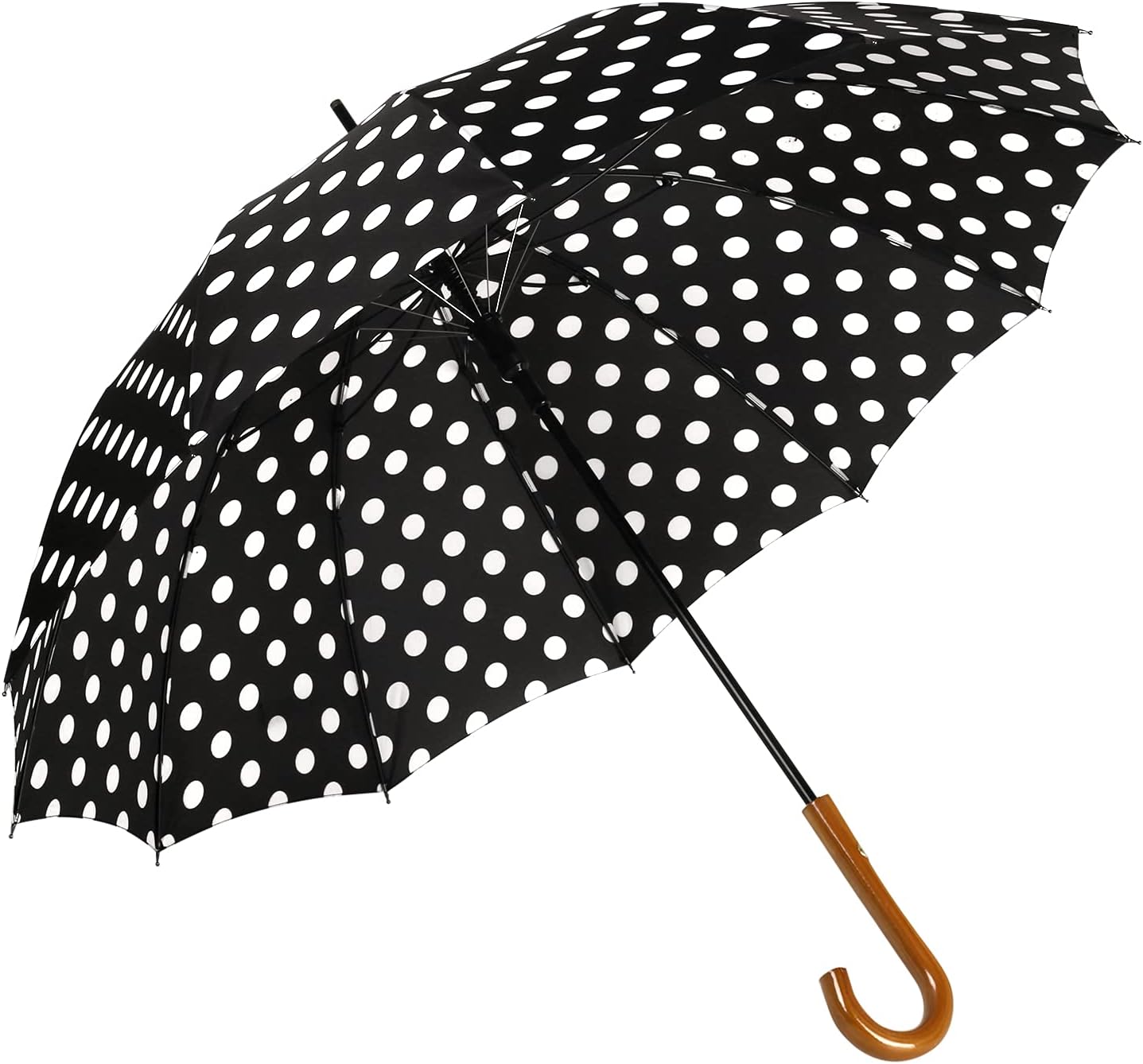 Agaric Classic Wooden Hook Handle J Stick Umbrella Auto Open Windproof Umbrella for Women (Black)