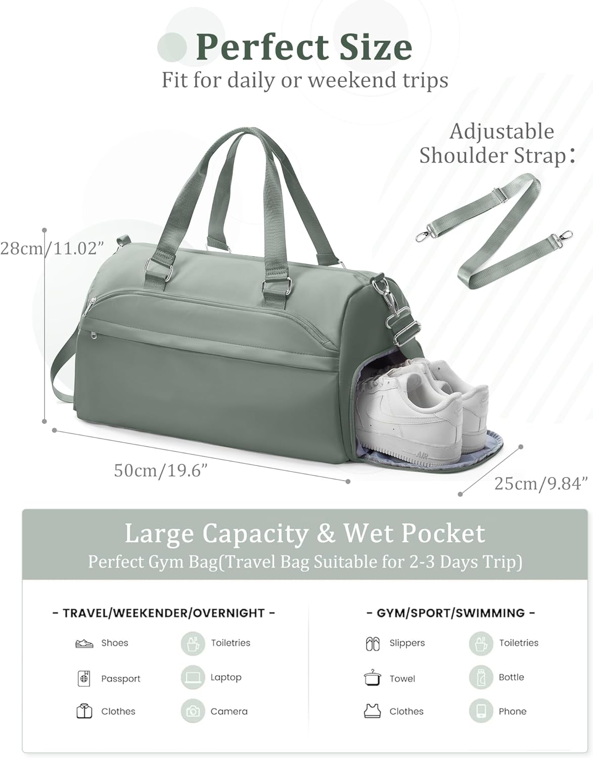 Gym Bag for Women with Shoe Compartment,Travel Duffel Bag for Men Sports Gym Tote Bags Carry on Overnight Bag Personal Item Travel Bag Weekender Bags Swimming Yoga Workout Bag Dark Green