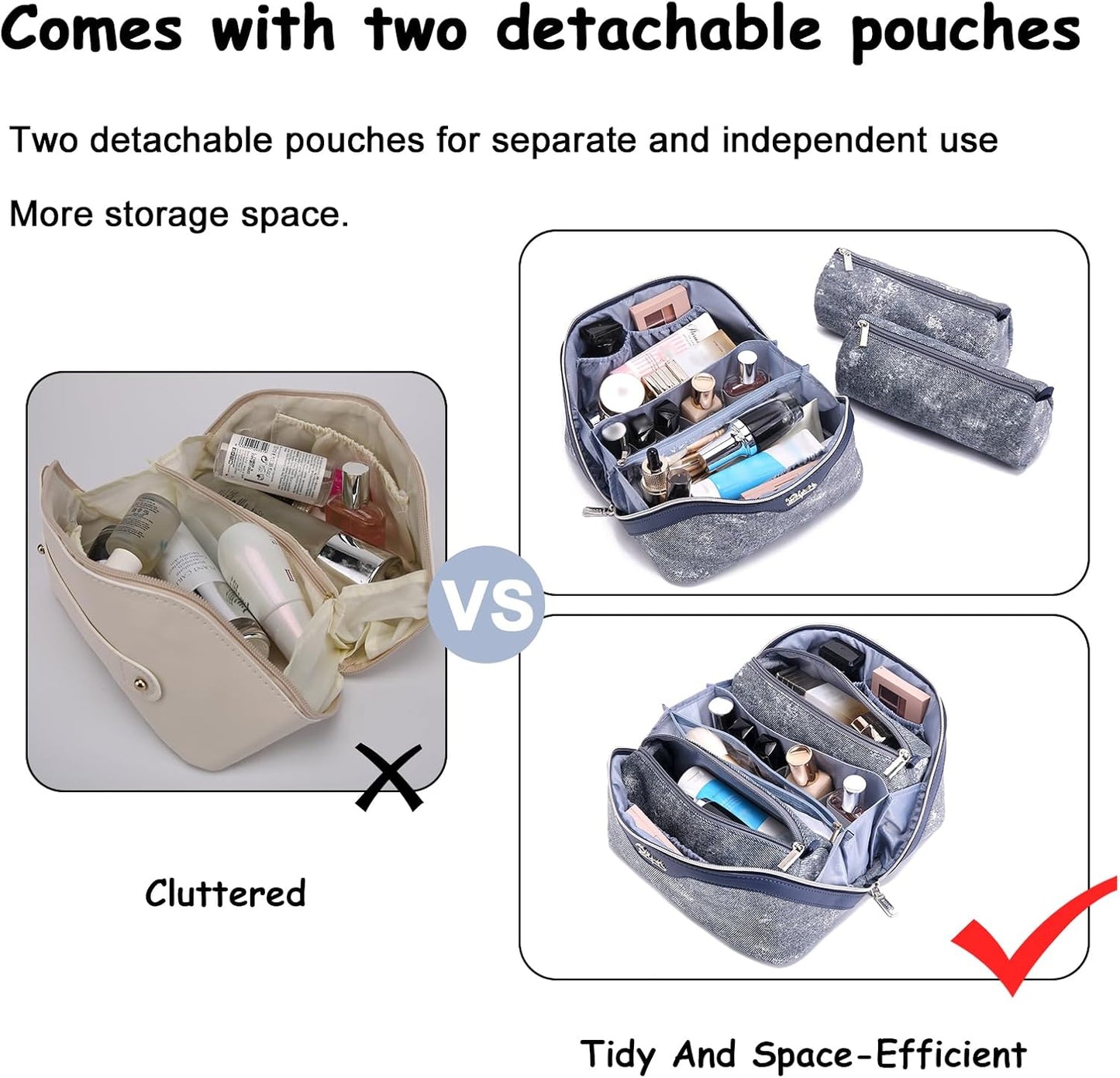 BOYATU Travel Makeup Bag Cosmetic Bags for Women: 3 Sets Large Capacity Make up Bag - Portable Toiletry Bags with Handle for Women(F-4-Dark Blue)