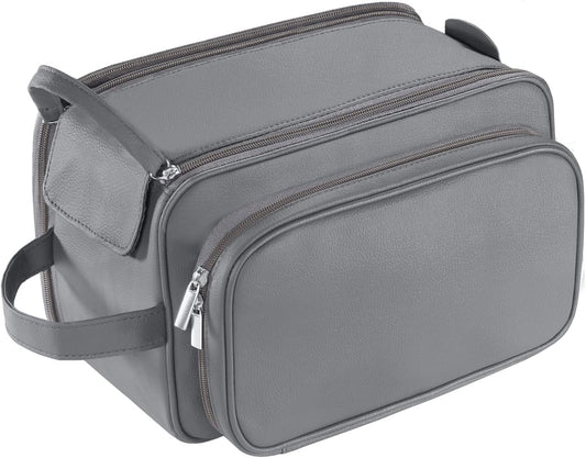 Buruis Extra Large Toiletry Bag for Men, Travel Toiletry Organizer Dopp Kit Water-resistant Shaving Bags, PU Leather Cosmetic Bathroom Shower Bag for Toiletries, Grooming, Accessories (Grey)
