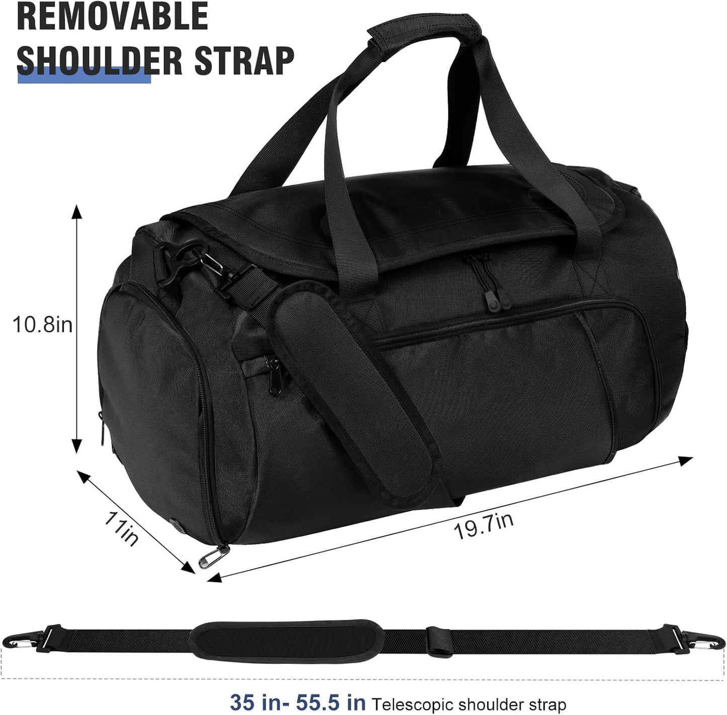 Gym Bag for Men Women With Shoe Compartment & Wet PocketWater Resistant Sports Gym Bag 、shoulder bag、messenger bag Carry On Duffel Bag forWeekend Overnight Traveling (black)