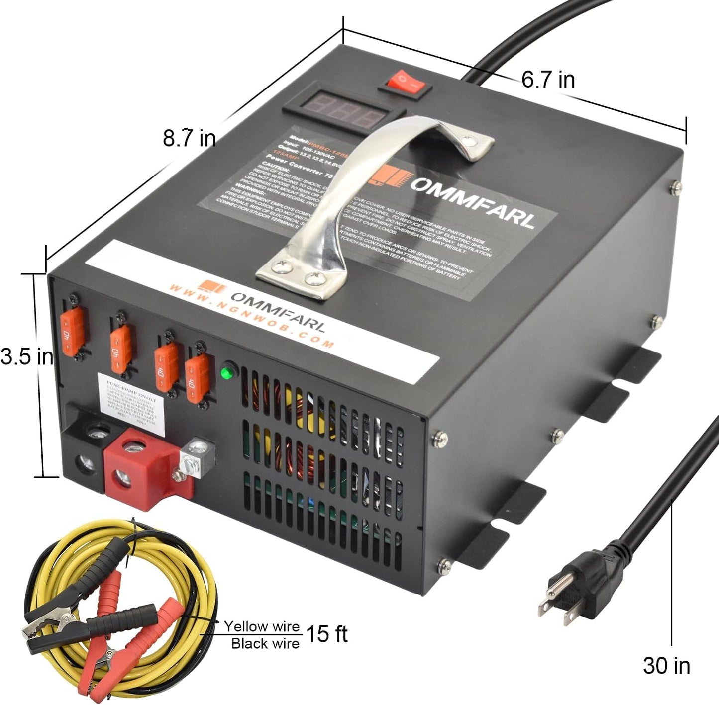 125 amp Power Converter for rv Camper with Handle and 15ft Cables,Battery Chargers with 3 Stage Smart Charging Mode for rv 110/120 VAC to DC 12V, with Voltage Display
