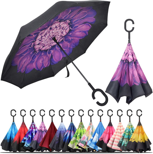 LLanxiry Windproof Inverted Umbrella, Large Reverse Umbrellas for Rain with C-shaped Handle Big Upside Down Inside Out Umbrella for Women & Men