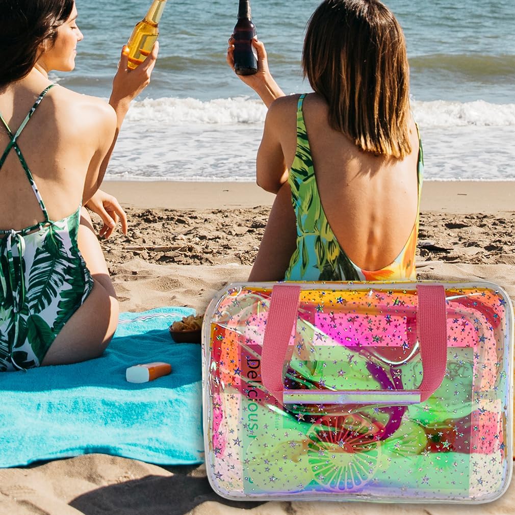 ONEART Waterproof PVC Cosmetic Bag - Clear Makeup Pouch for Travel Toiletry Organizer - Wrinkle-Resistant & Lightweight (1-Pack) (Holographic pink)