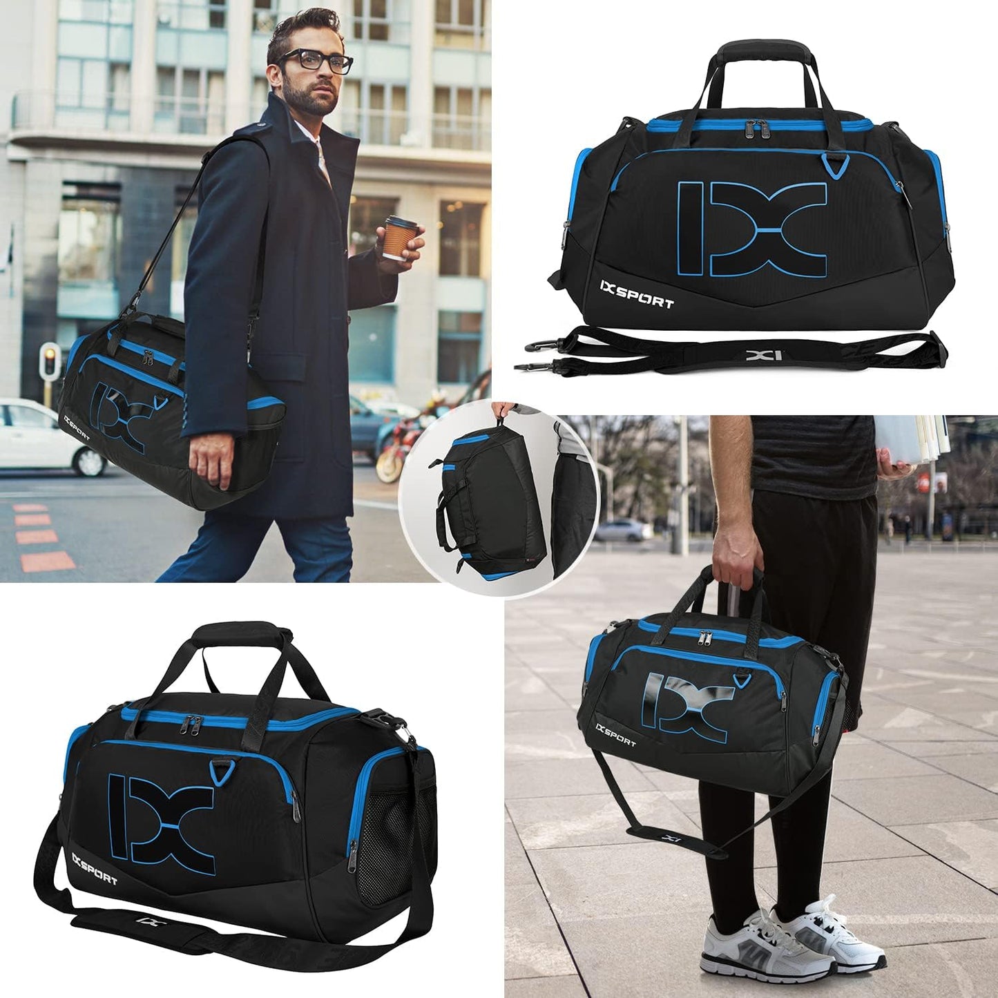 Sports Gym Bag，INOXTO Travel Duffel Bag with Dry Wet Pocket And Shoe CompartmentFor Women and Men，40L/55L Fitness Waterproof Weekender Bag For Swim Sports Travel Working Out (Black blue, 40L)