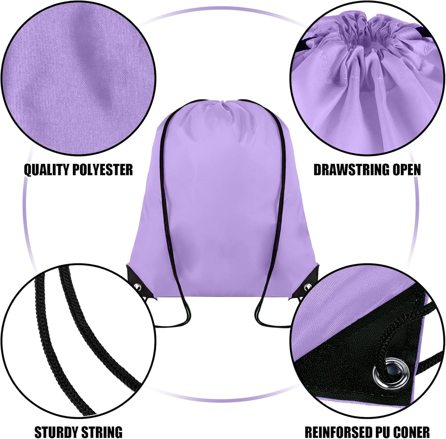 100 Pieces Drawstring Backpack Bulk Cinch Sackpack Ployster Drawstring Bags for Gym Party Trip(Lavender)