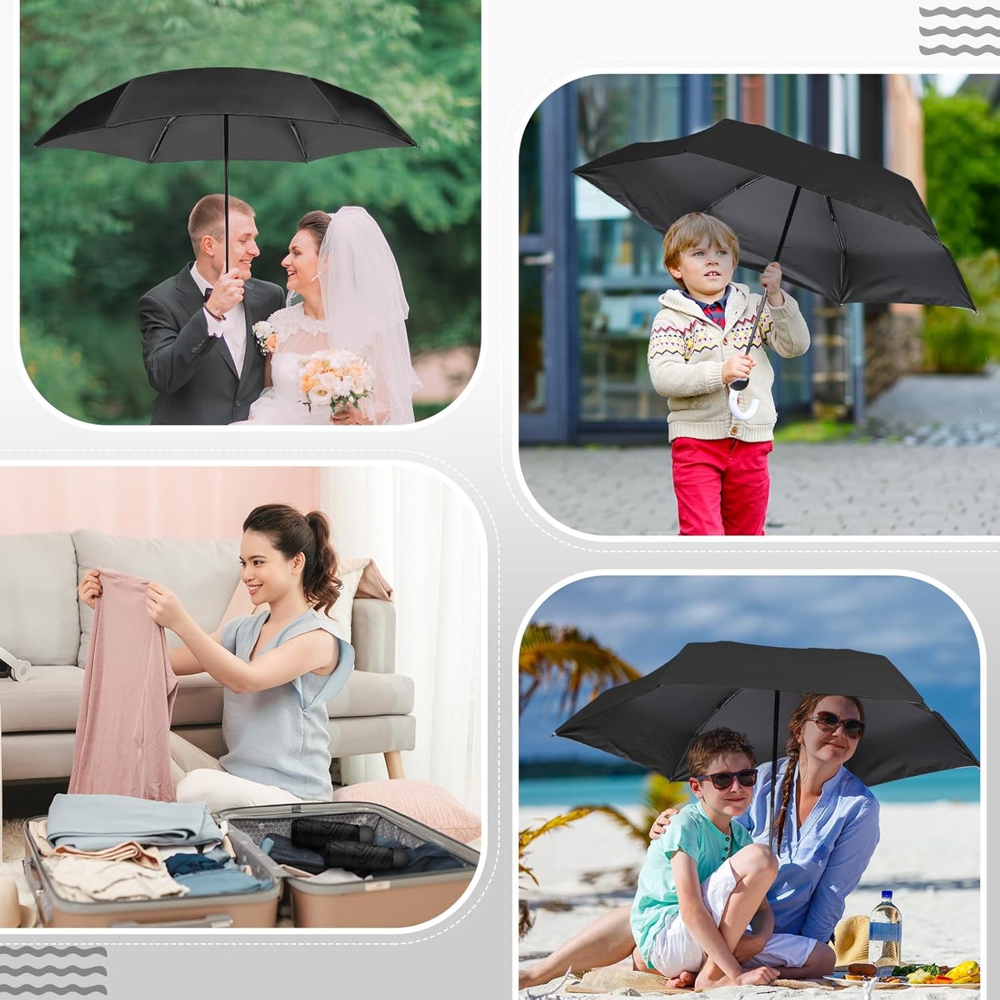 Sweetude 12 Pcs Travel Mini Umbrellas for Purse Bulk Folding Compact Lightweight Windproof UV Pocket Collapsible Umbrella for Kids Backpack Rain Wedding Party Women Girls