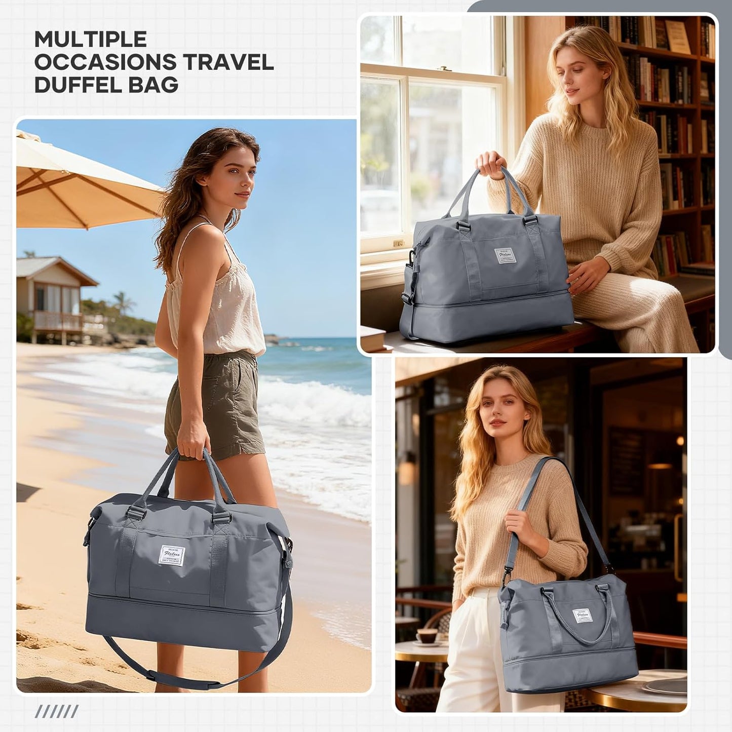 Travel Duffel Bag, Sports Tote Gym Bag, Shoulder Weekender Overnight Bag for Women