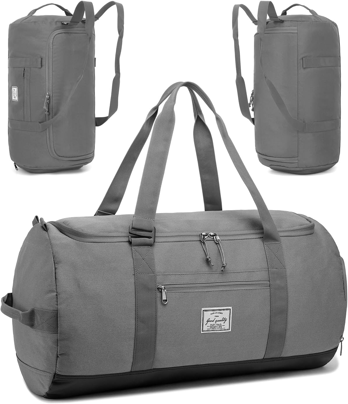 60L Large Gym Duffle Bag with Separate Shoe Compartment, Waterproof & Durable Duffel Bag for Men and Women - Convertible Backpack Design, Grey