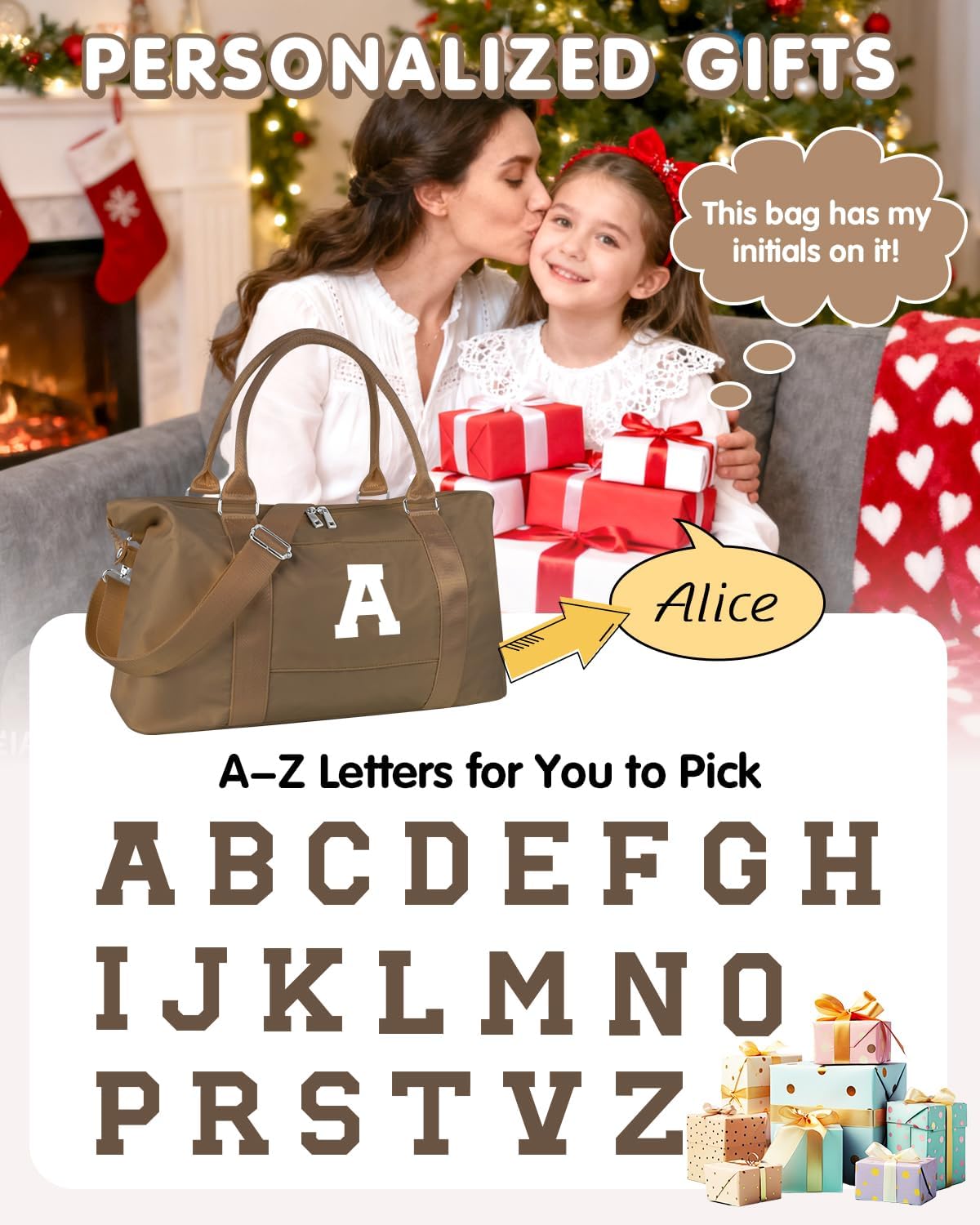 Birthday Graduation Gifts for Daughter,Initial Travel Duffel Bag Sports Gym Bag for Girls Teen Kids Birthday Gifts,Personalized Weekender Bag Carry On Tote Bags Cute Overnight Bag for Women(Brown, E)