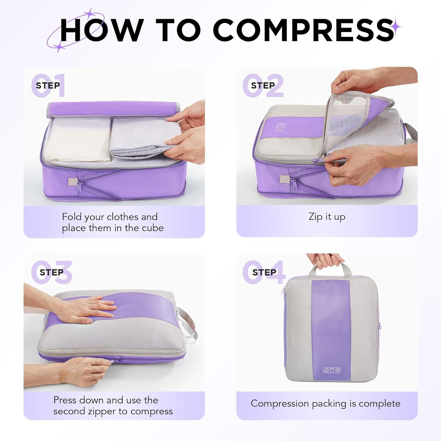 10 Set Compression Packing Cubes for Travel Essentials,Compressible Expandable Packing Cubes for Suitcase,OlarHike Luggage Organizer Bags for Travel,Handy Helper for Organizing Clothes(Light Purple)