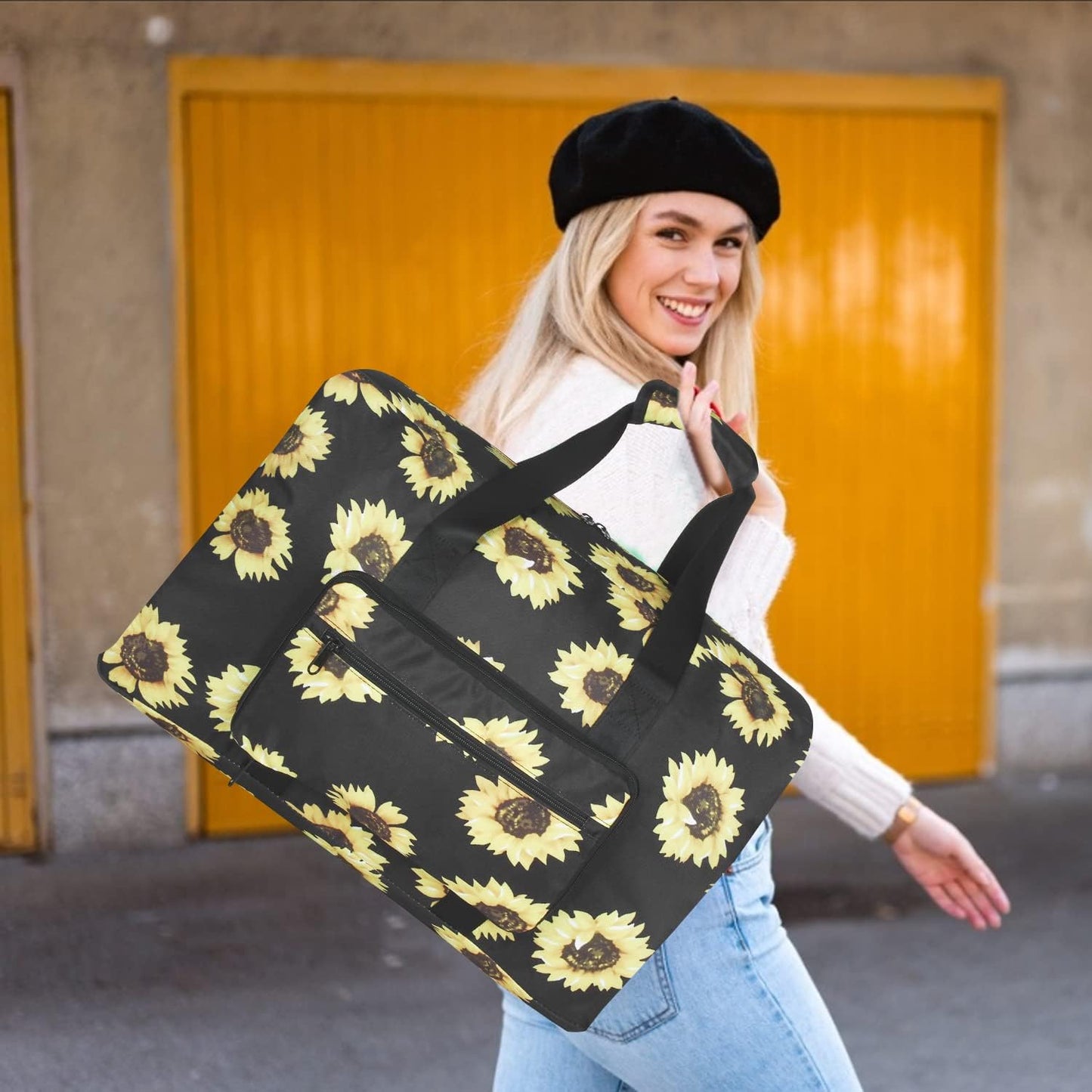 F.FETIVIN Weekender Bag Carry On Travel Duffle Medium Overnight Bag for Women(Sunflower)