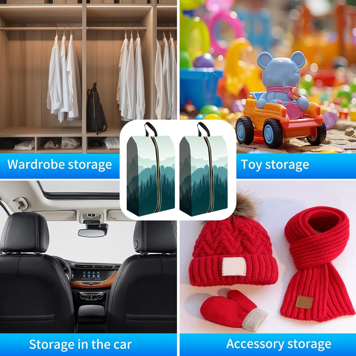 2pcs Shoe Organizer for Travel, Packing Shoe Travel Bags, Cute Shoe Bag with Zipper & Handle, Portable Travel Essentials for Women and Men Green Mountain