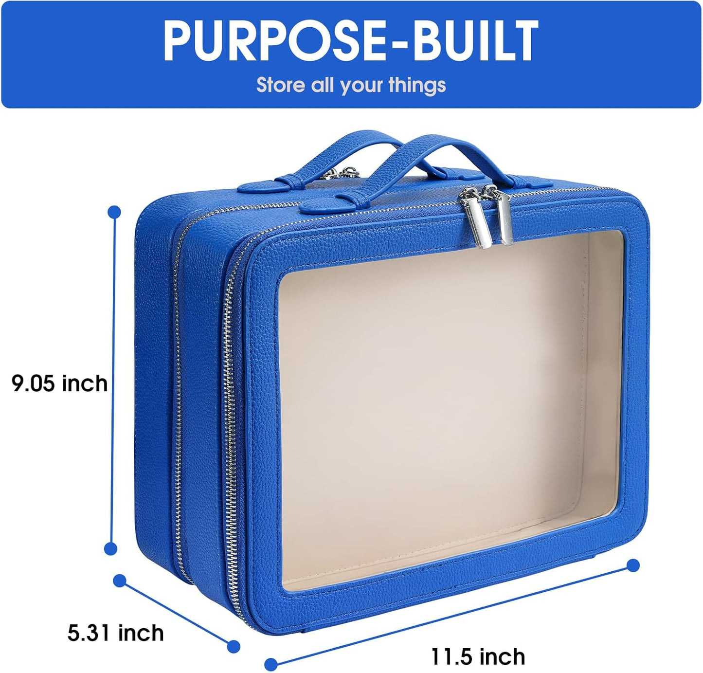 Clear Makeup Bag,Large Toiletry Case for Women,PU Leather Travel Cosmetic Bag,Detachable Makeup Case,Double Compartment Make up Organizer