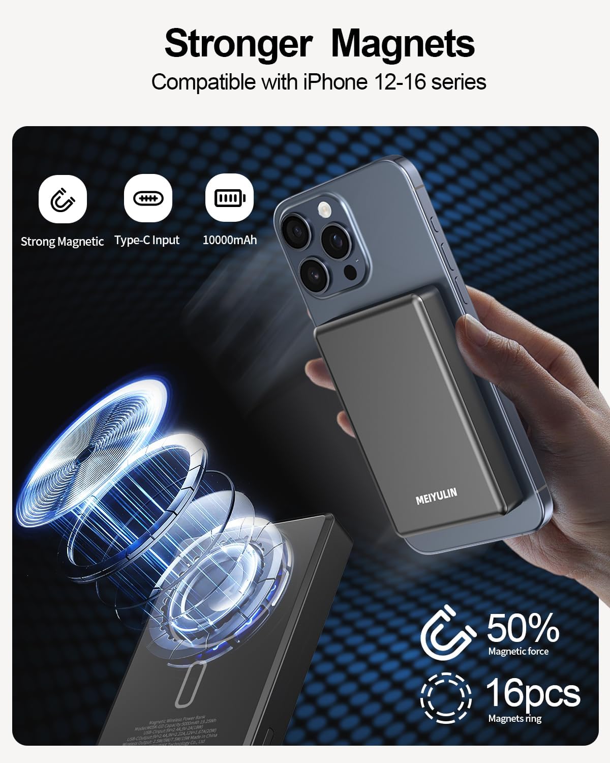 10000mAh Solid State Power Bank, PD 20W Portable Charger, 15W Magnetic Wireless Battery Pack, Compatible with iPhone 17 Pro Max Air/16/15/14/13/12 Series (Black)