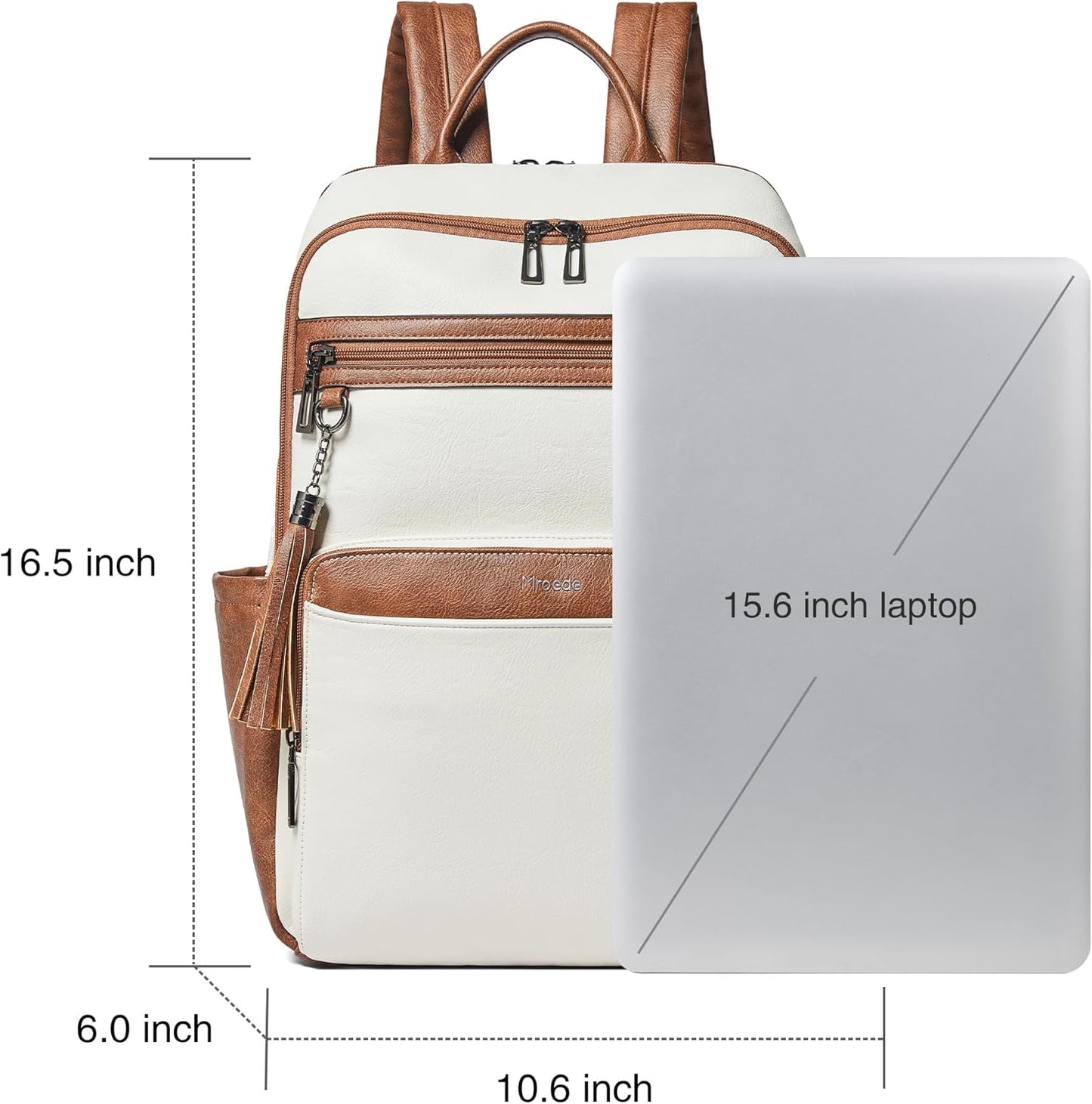 Leather Laptop Backpack for Women,Leather Backpack with Laptop Compartment Fit 15.6 inch Laptops,Carry-on Travel Backpacks,Casual Daypack for Work Business Weekender College,Beige